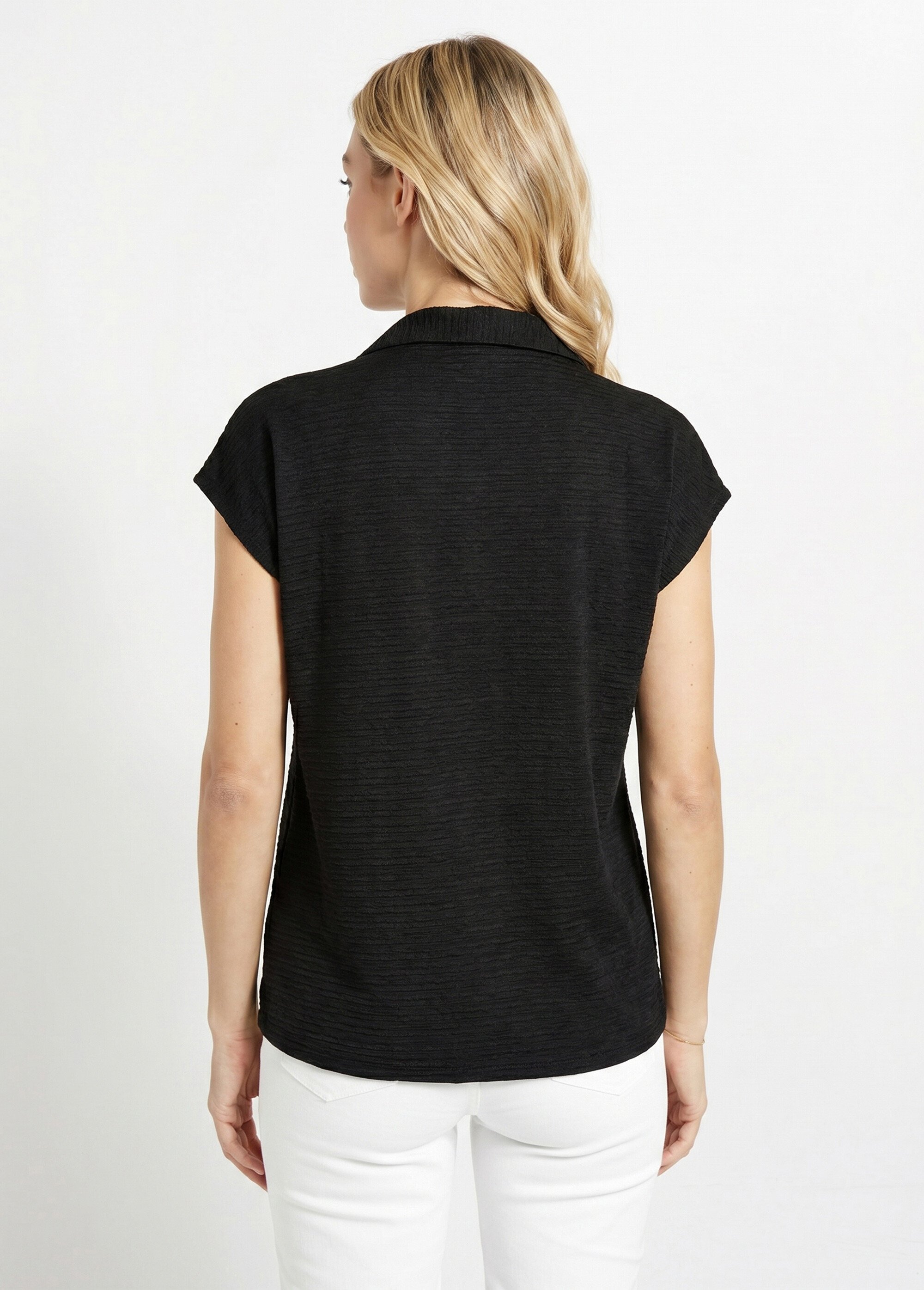 T-shirt col chemise uni manches courtes Femme Noir CADOR DO1