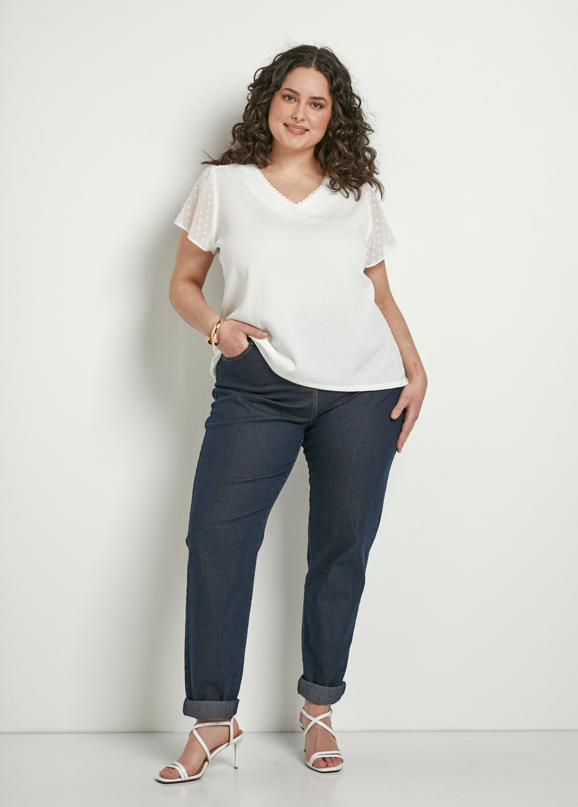 Tee-shirt TEX WOMAN Rouge Col V Et Fronces Avec Boutons - Taille M
