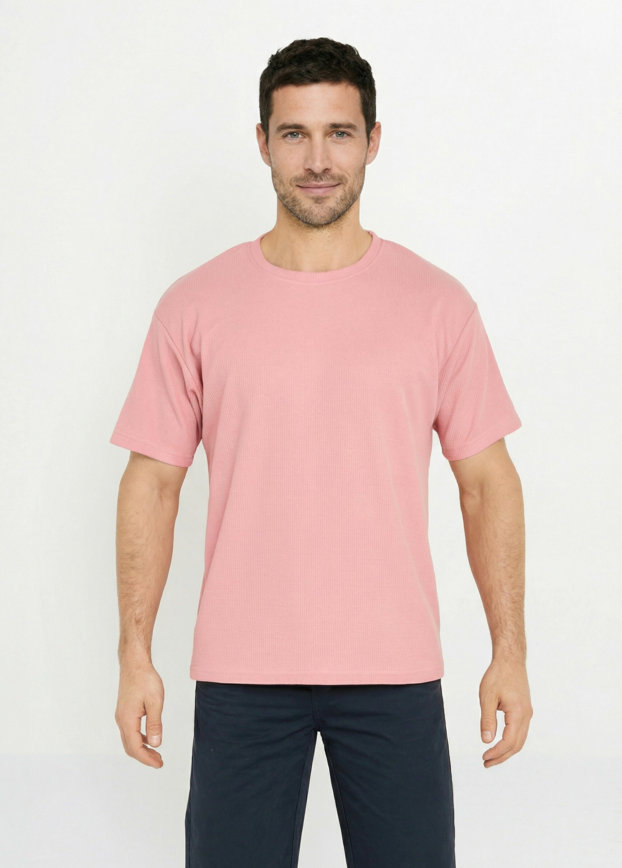 T-shirt maille texturée manches courtes Homme Rose DYLDS3565 FA1