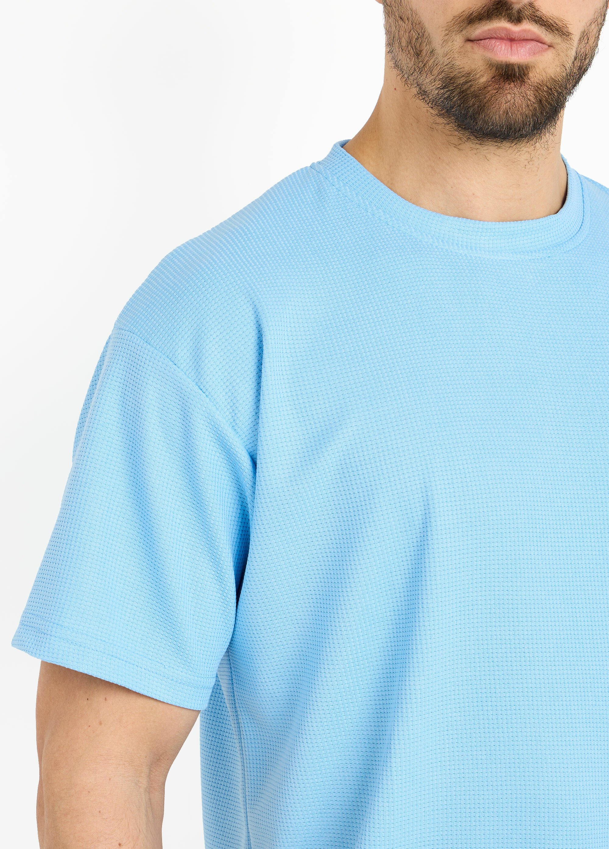 T-shirt maille texturée manches courtes Homme BLEU CIEL DYLDS3565 DE1