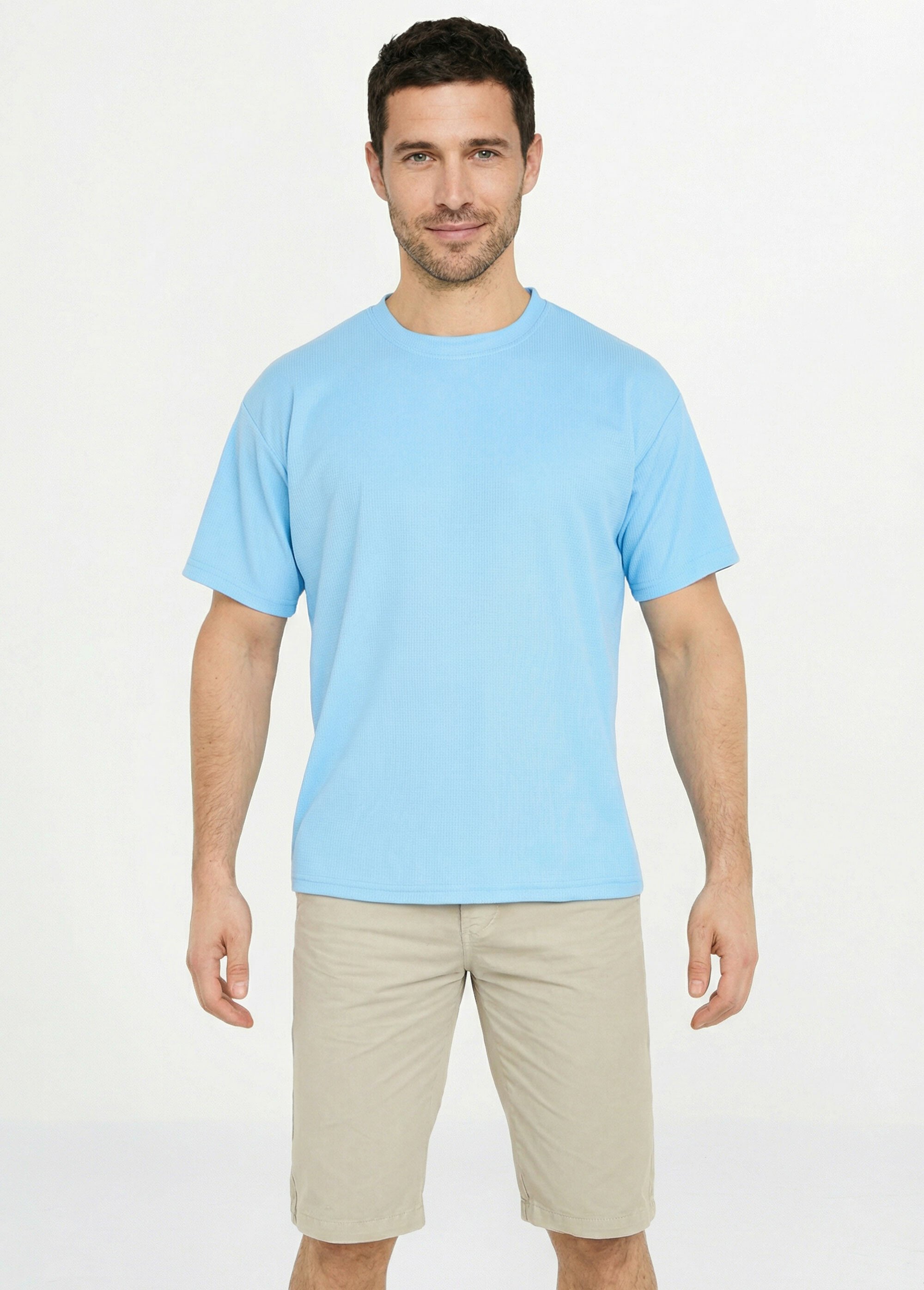 T-shirt maille texturée manches courtes Homme BLEU CIEL DYLDS3565 FA1