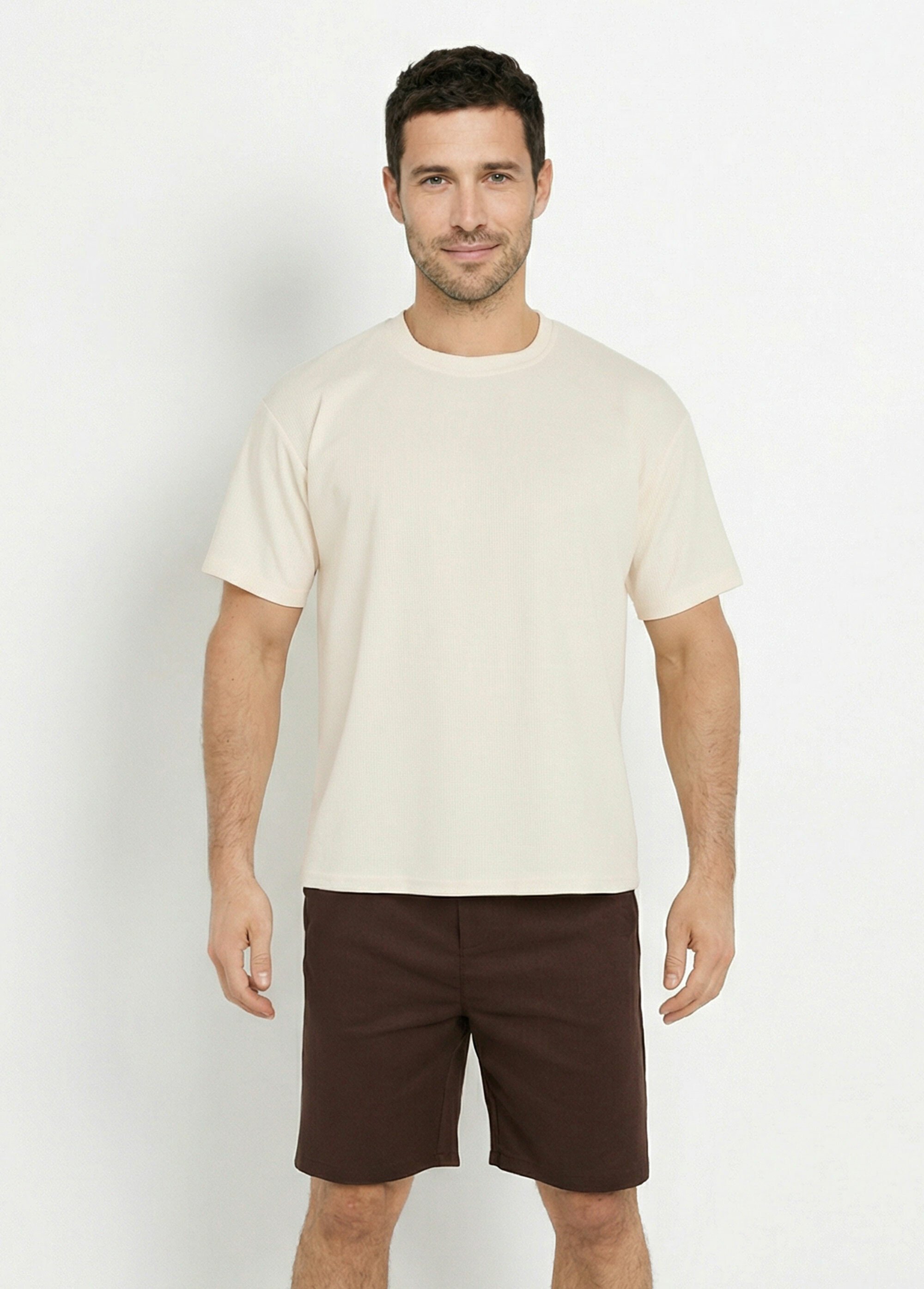 T-shirt maille texturée manches courtes Homme Beige DYLDS3565 FA1