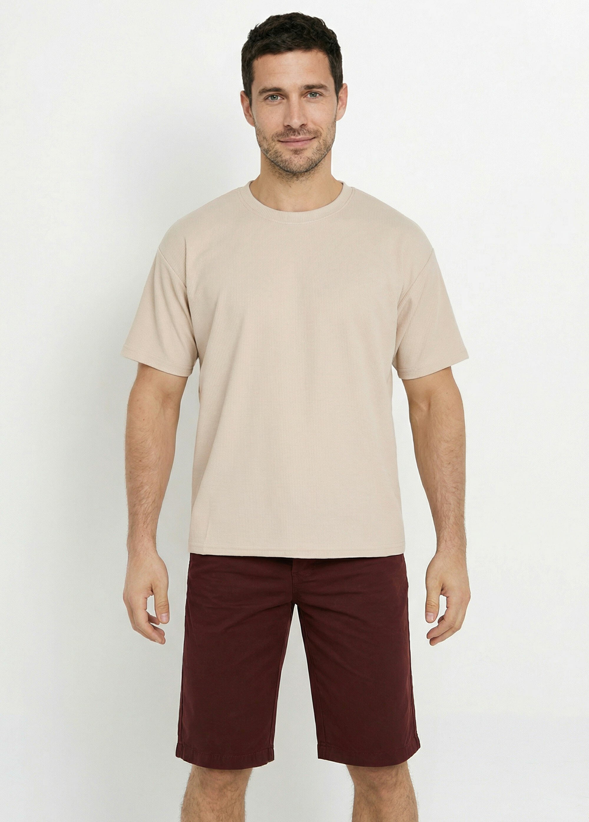 T-shirt maille texturée manches courtes Homme Marron DYLDS3565 FA1