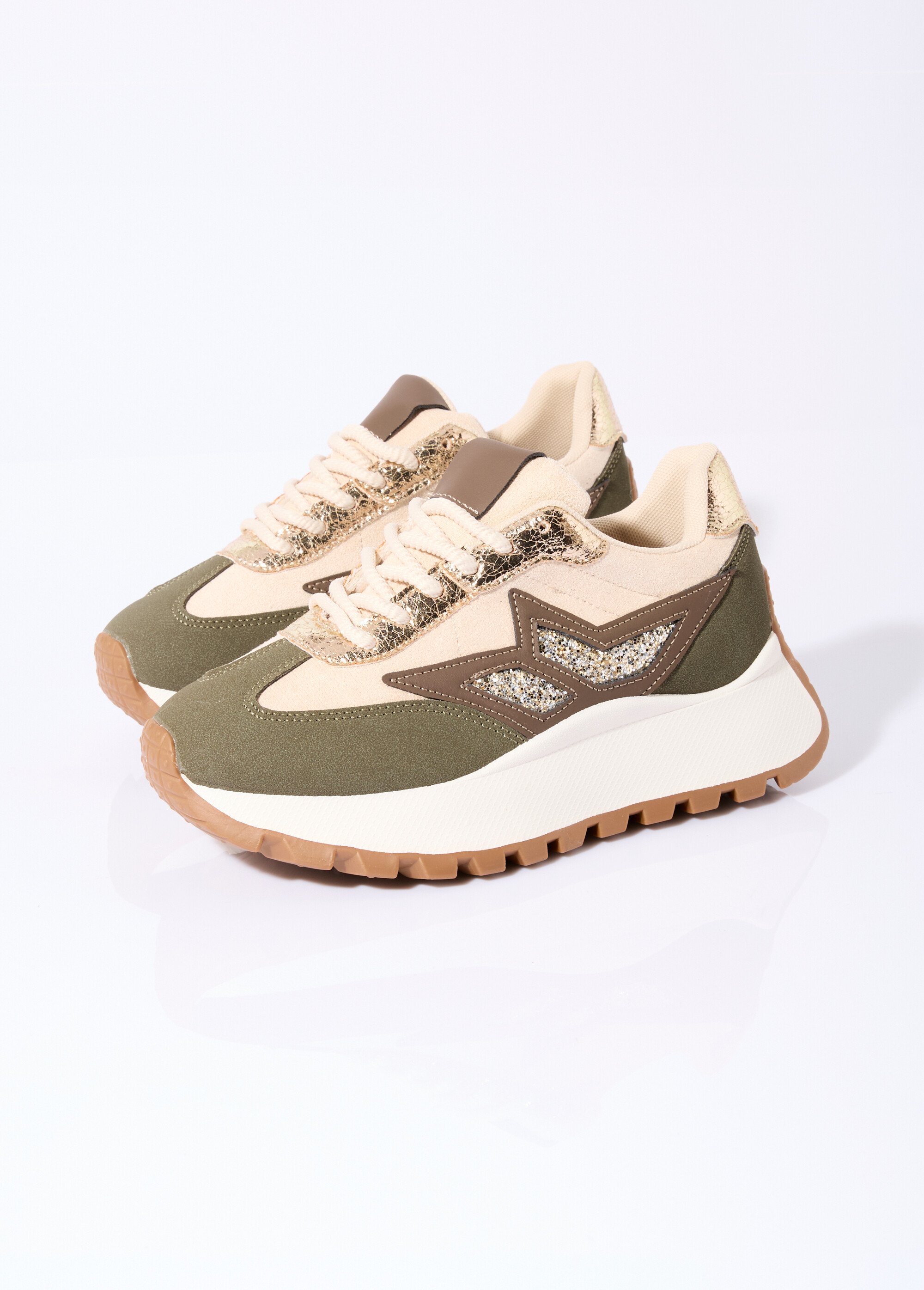 Baskets multimatières semelle compensée Femme Vert ERY9160 DE1