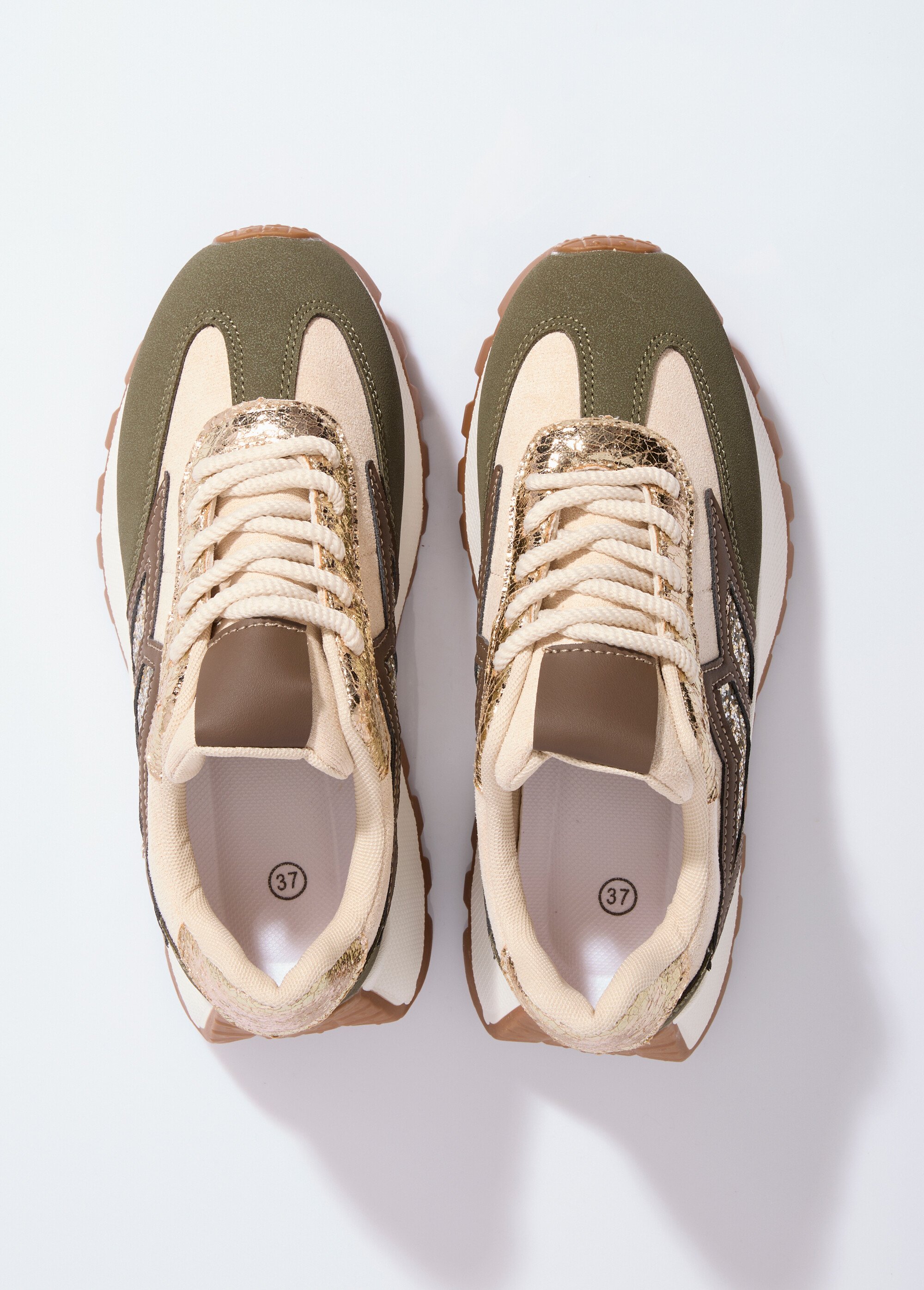 Baskets multimatières semelle compensée Femme Vert ERY9160 OV1