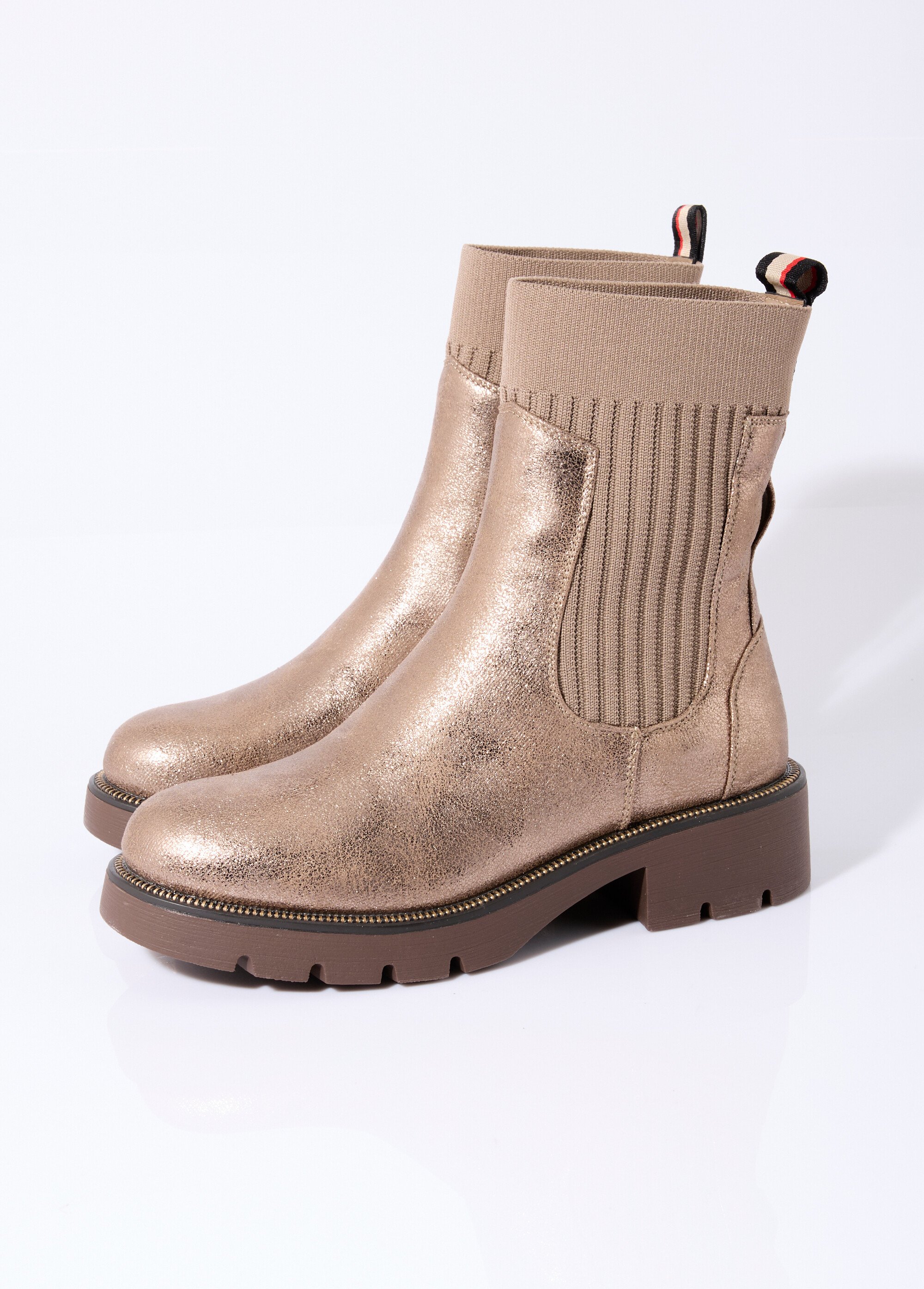 Boots crantées hautes façon chaussettes Femme Marron ERYM-801 DO1