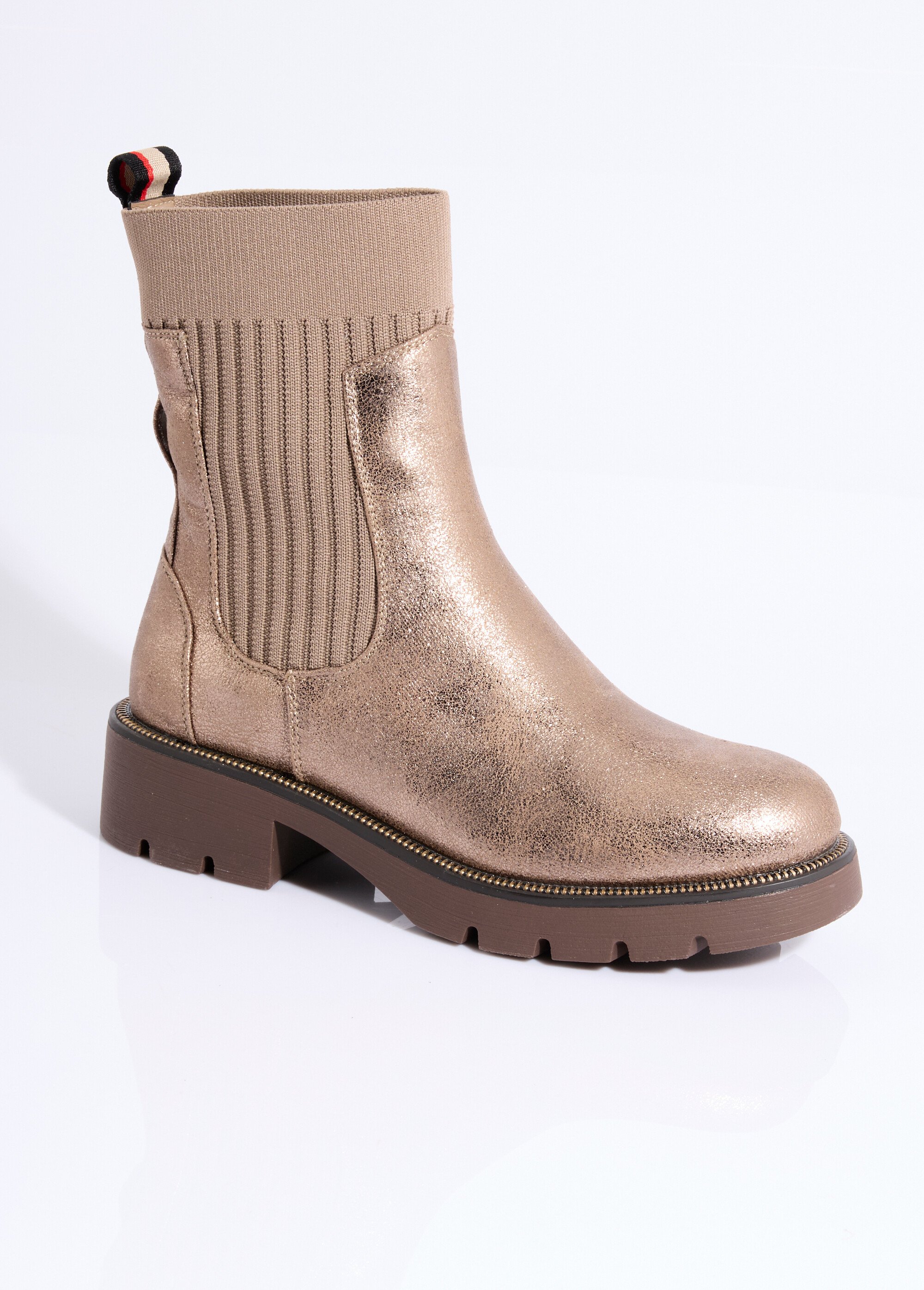 Boots crantées hautes façon chaussettes Femme Marron ERYM-801 FA1