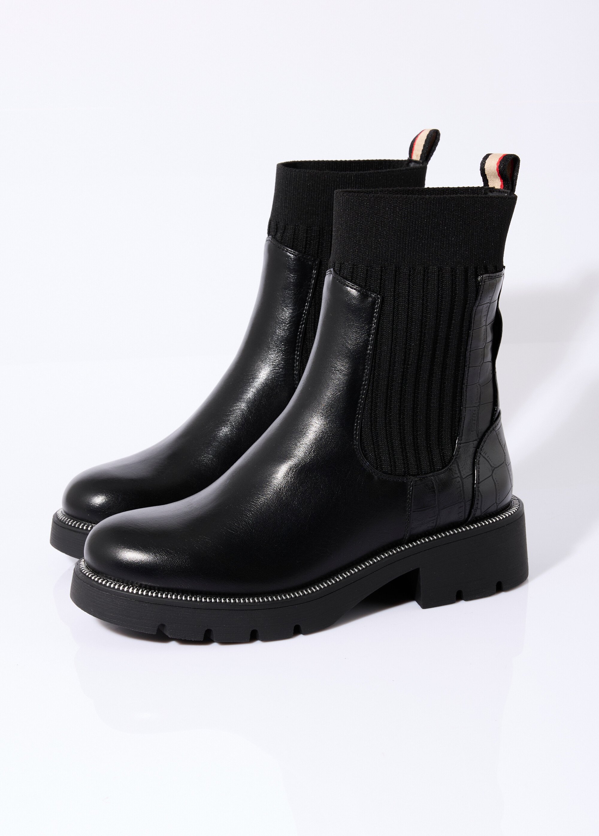 Boots crantées hautes façon chaussettes Femme Noir ERYM-801 DE1