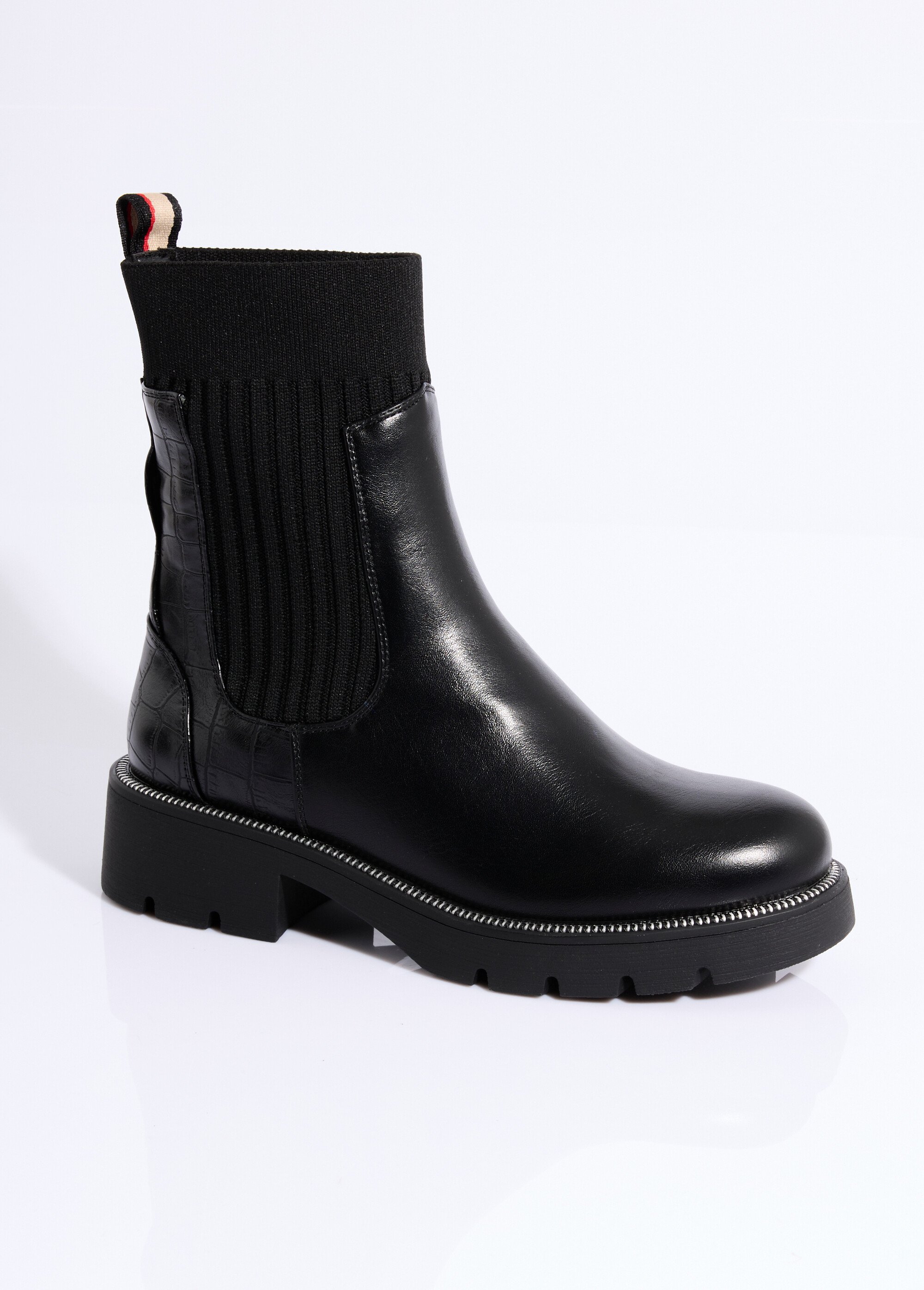 Boots crantées hautes façon chaussettes Femme Noir ERYM-801 FA1