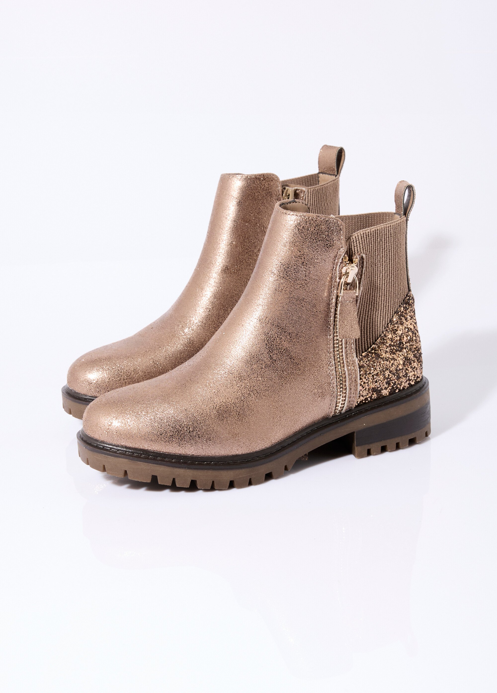 Boots zippées plates talon sequins Femme Marron ERYM593 DE1