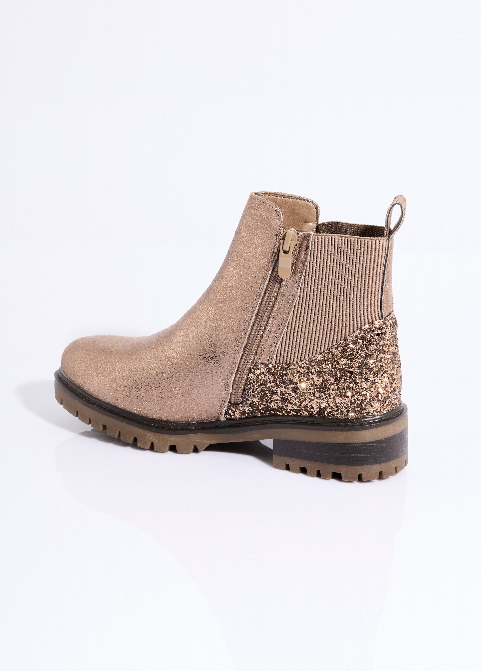 Boots zippées plates talon sequins Femme Marron ERYM593 DO1