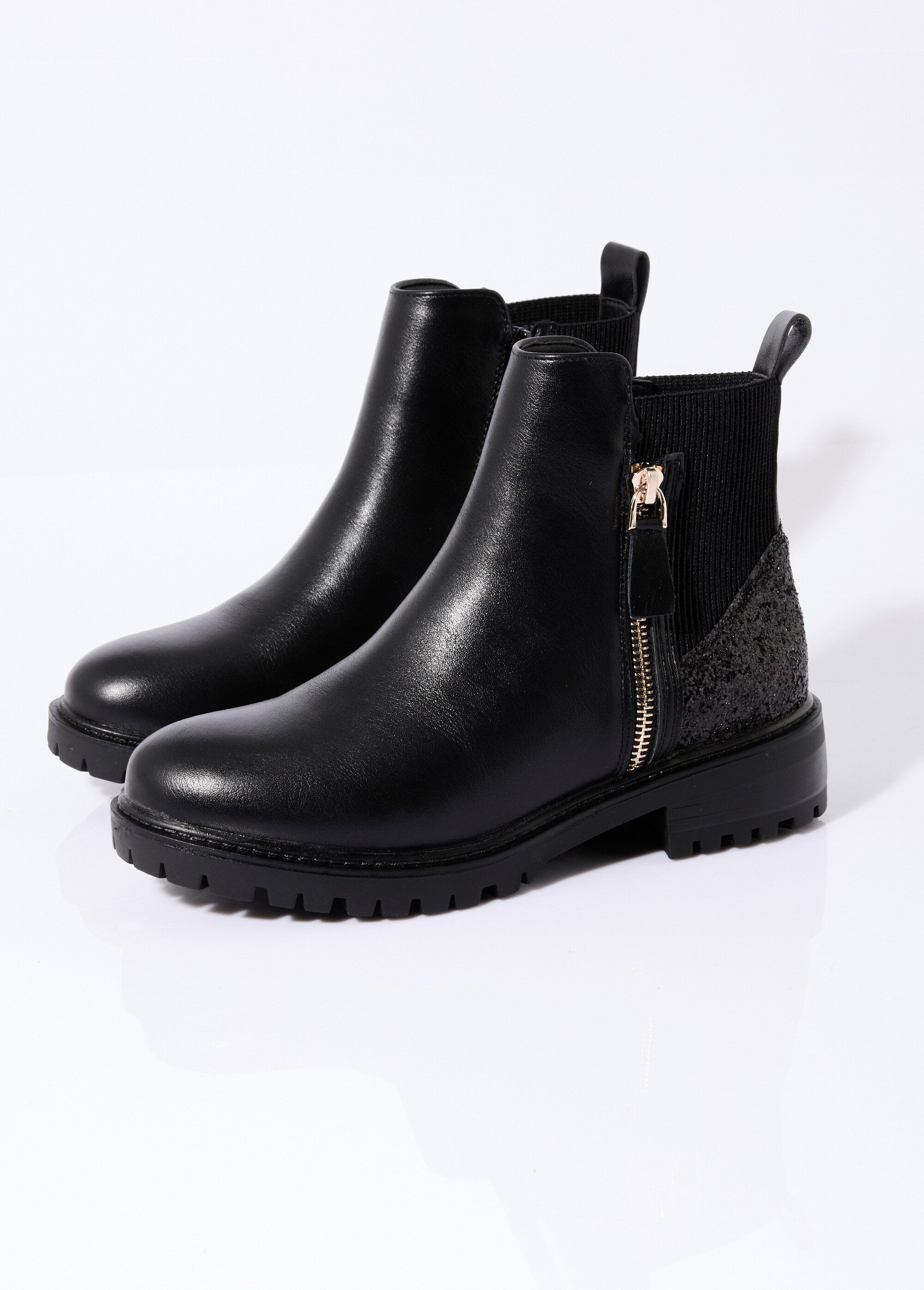 Boots zippées plates talon sequins Femme Noir ERYM593 DE1