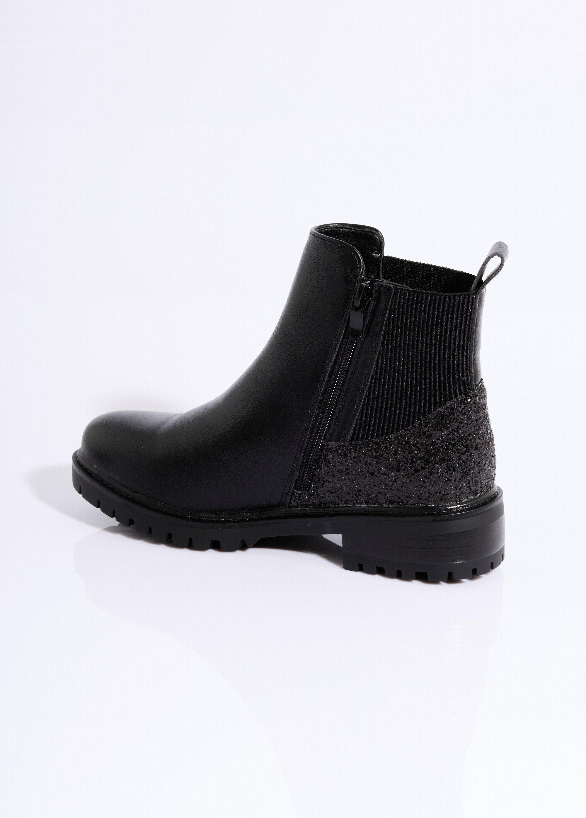 Boots zippées plates talon sequins Femme Noir ERYM593 DO1