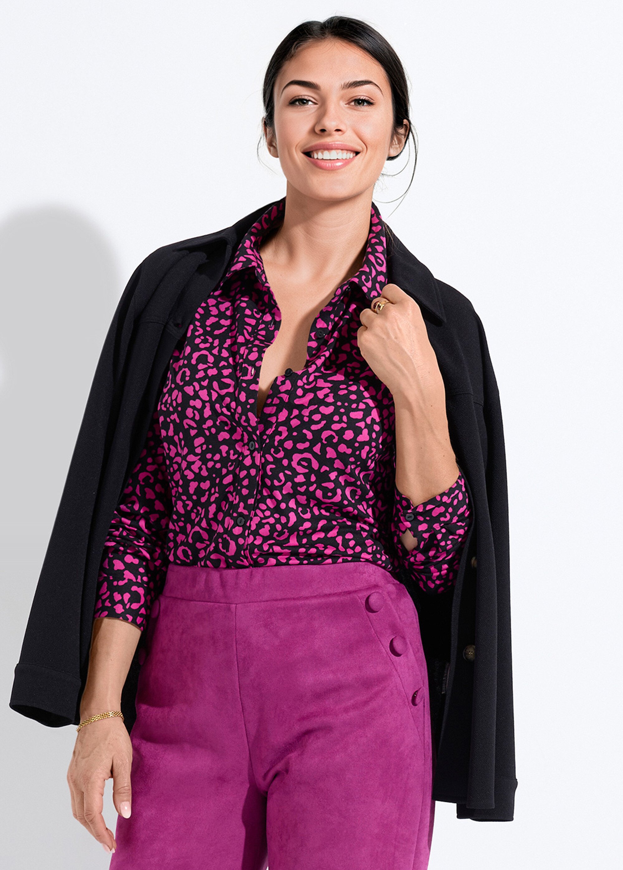 Chemisier maille chaude imprimé peau de bête Femme Noir CARONA MV1