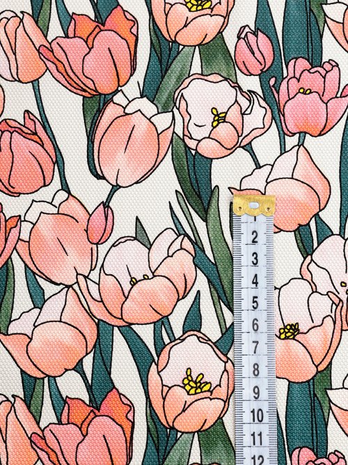 Coupon déco tissu plastifié tulipes ORANGE COT81234 DE1