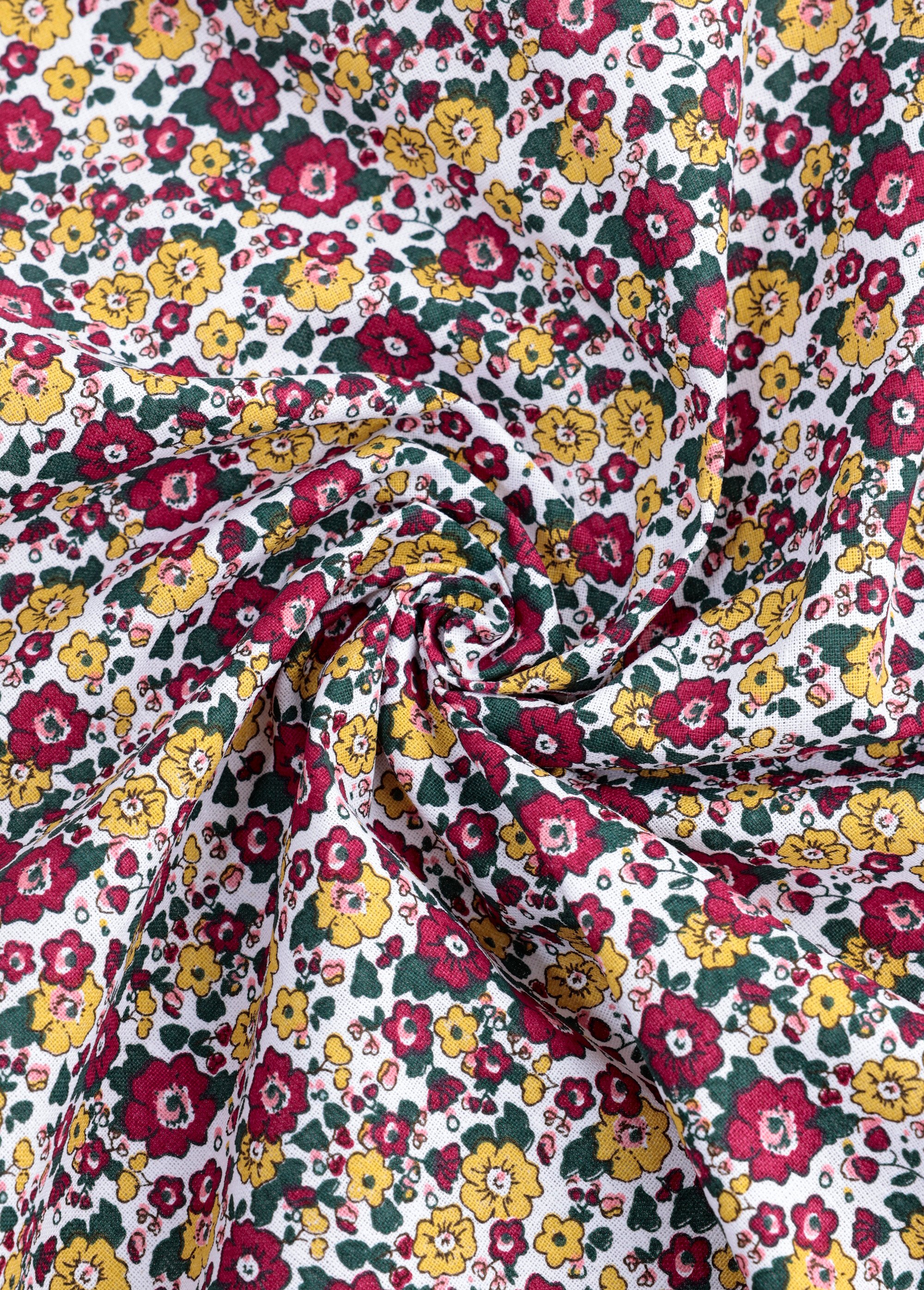 Coupon tissu habillement, fleuri anglais JAUNE COT91380 FA1