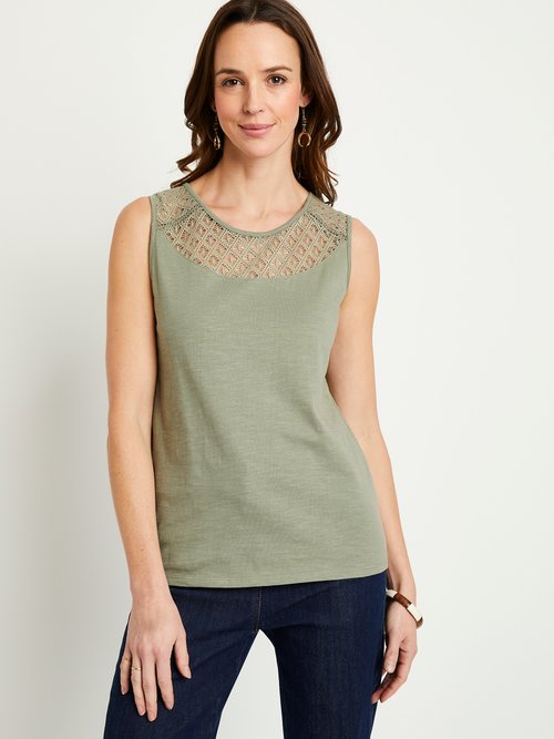 Débardeur court maille flammée coton Femme Vert CERETTO FA2