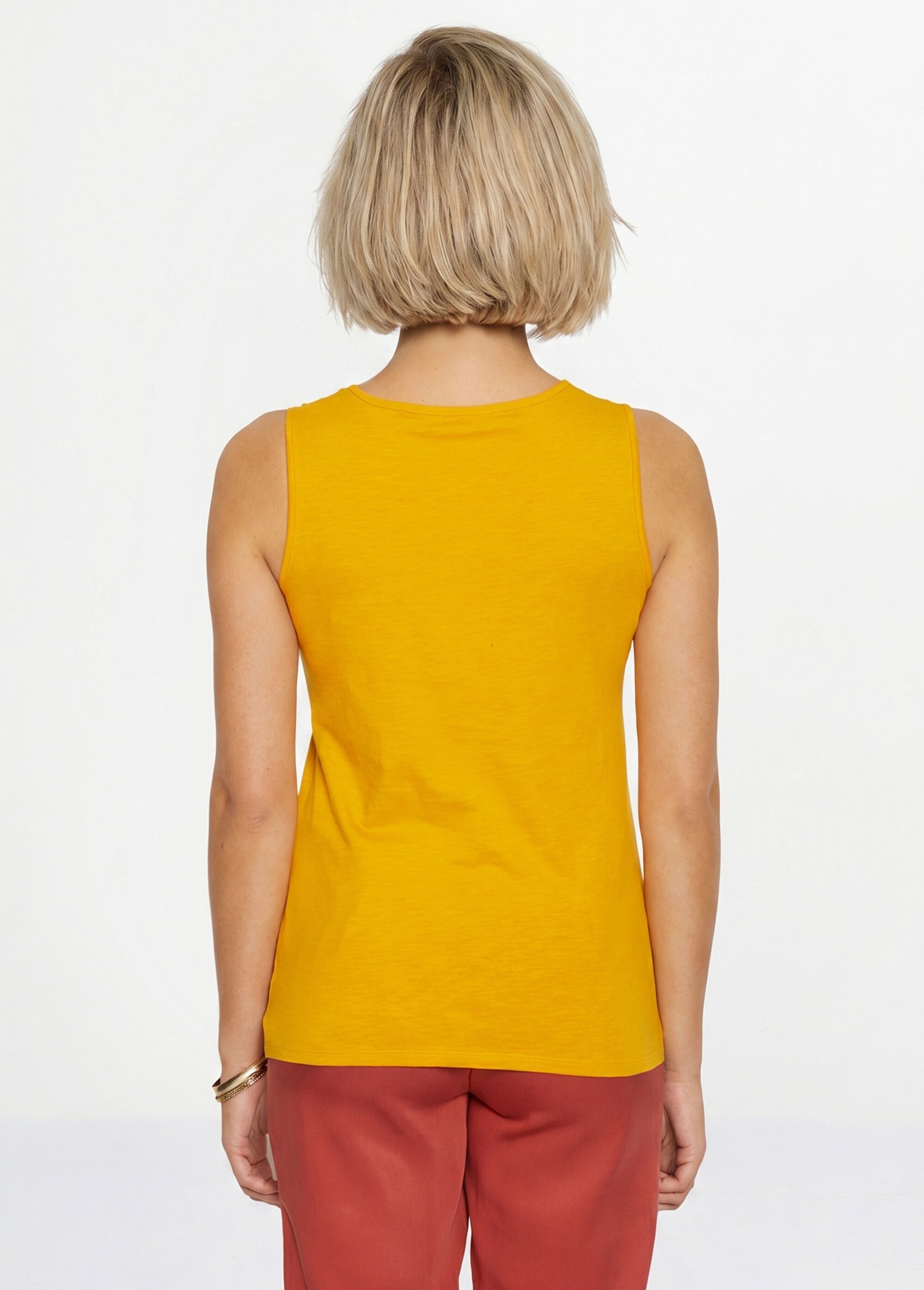 Débardeur court maille flammée coton Femme Jaune CERETTO DO1