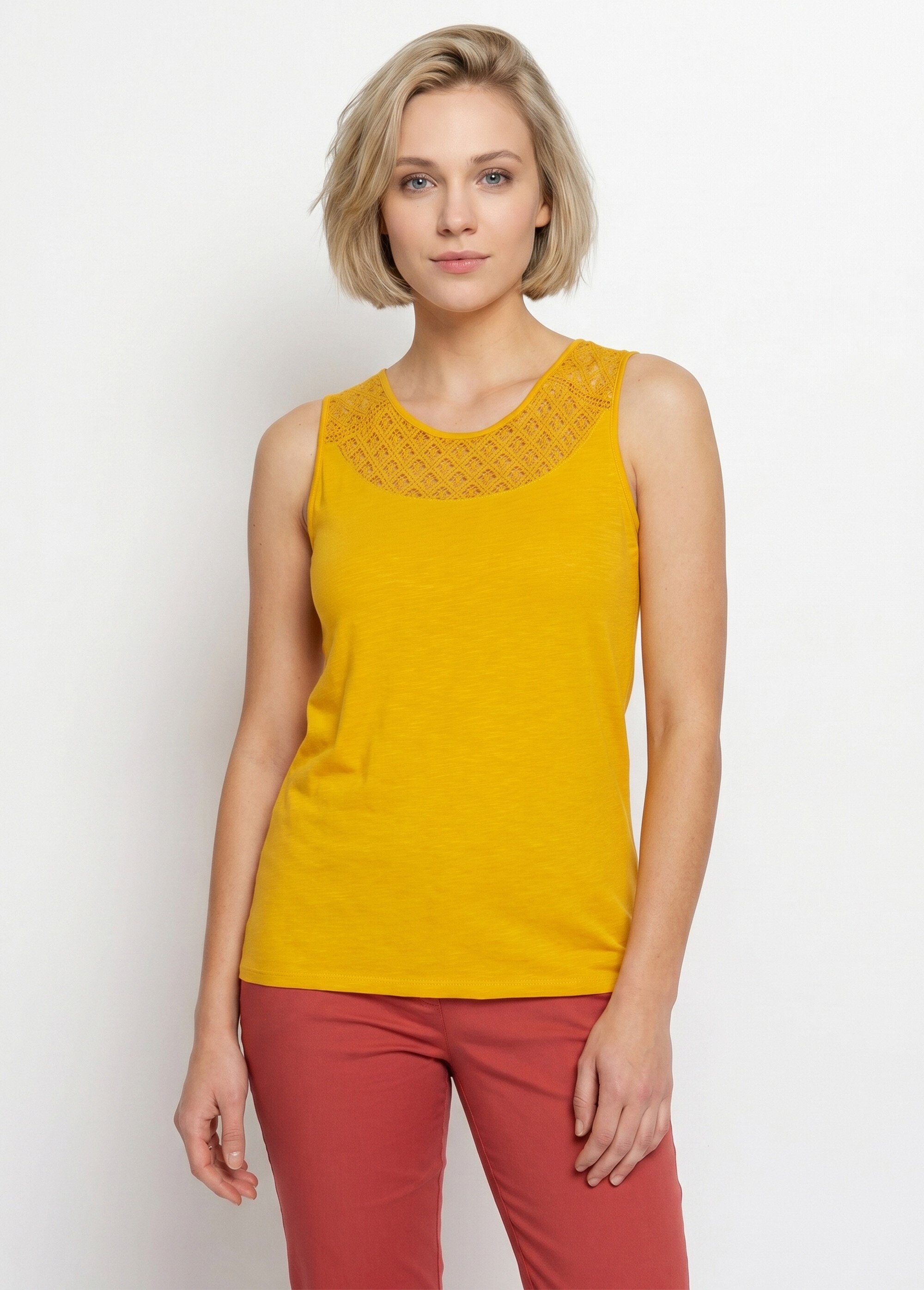 Débardeur court maille flammée coton Femme Jaune CERETTO FA1