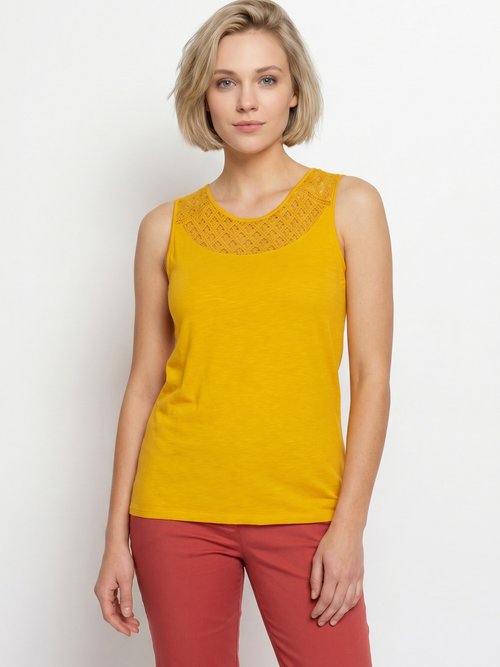 Débardeur court maille flammée coton Femme Jaune CERETTO FA1