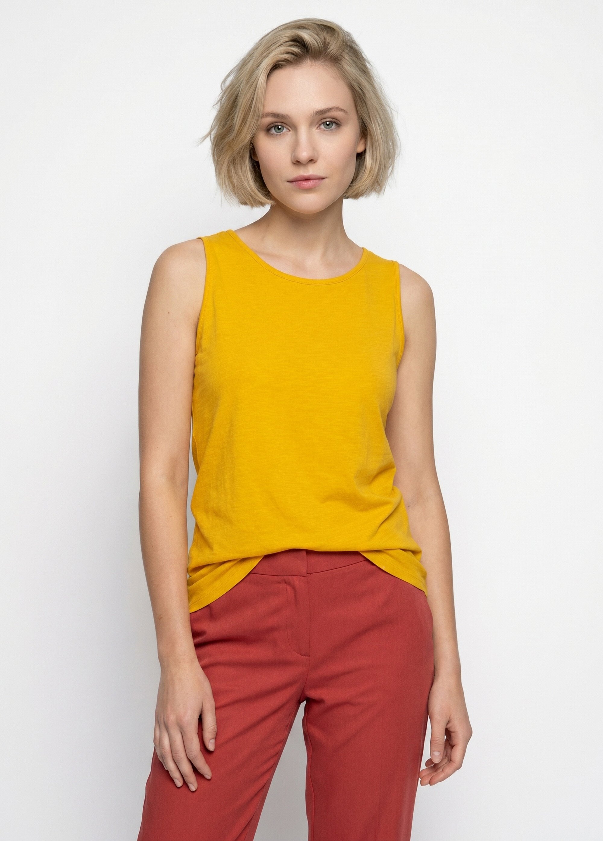 Débardeur court maille flammée coton Femme Jaune CERETTO FA2