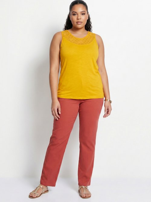Débardeur court maille flammée coton Femme Grande Taille Jaune CERETTO SI1