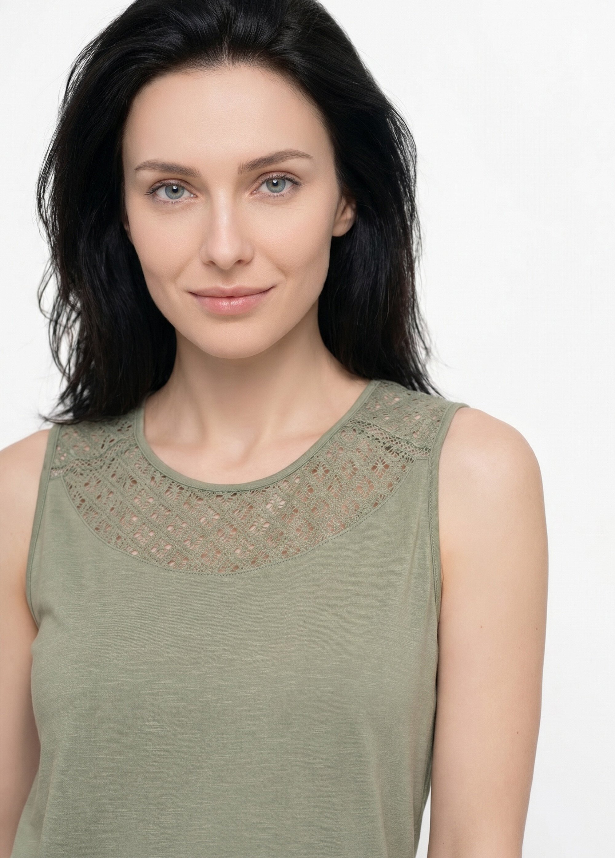 Débardeur court maille flammée coton Femme Vert CERETTO DE1