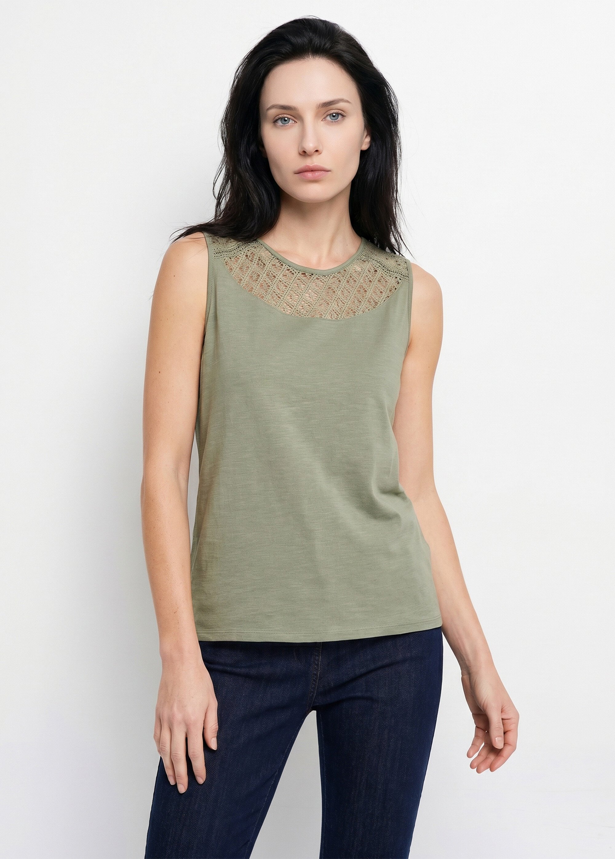 Débardeur court maille flammée coton Femme Vert CERETTO FA1