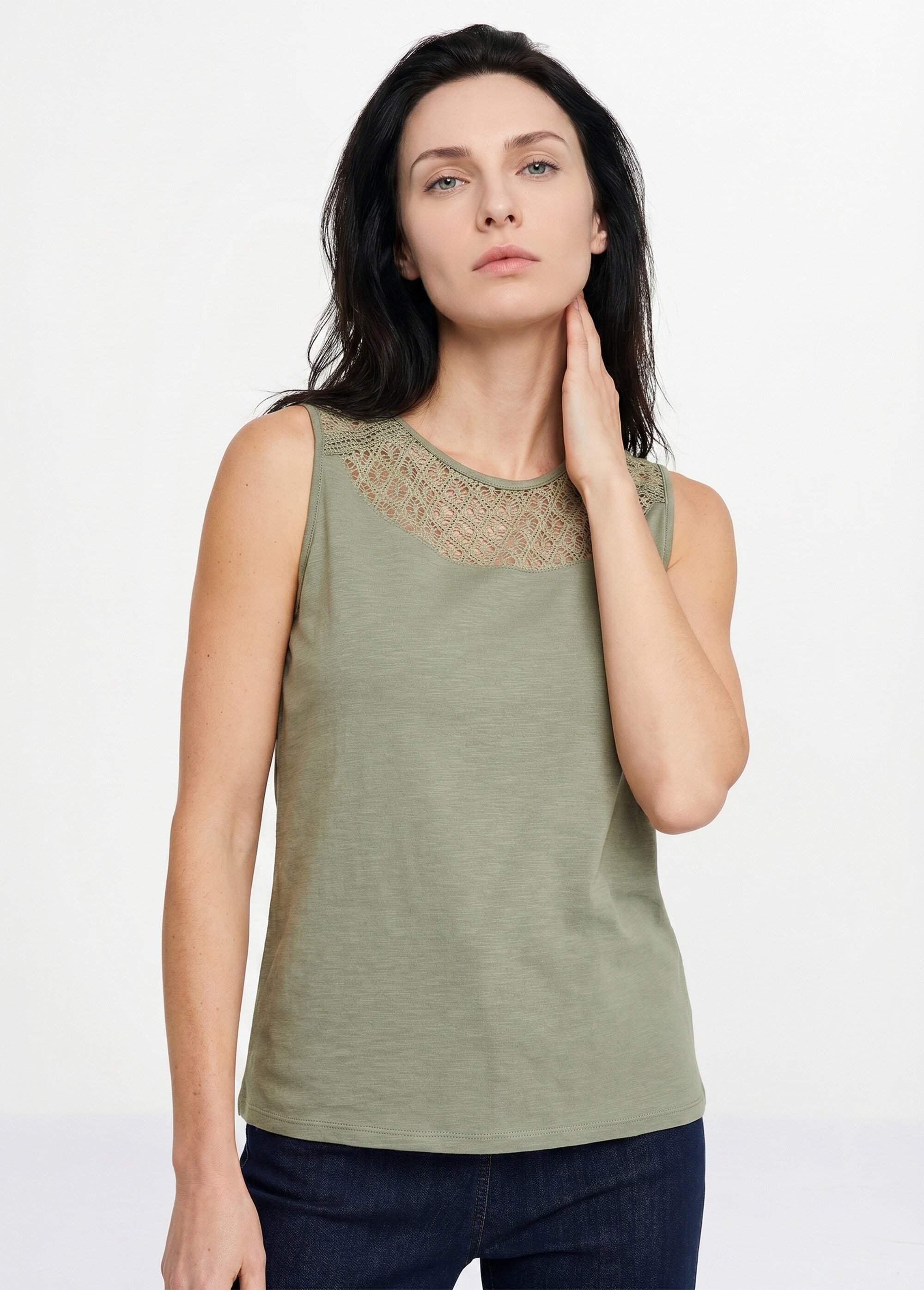 Débardeur court maille flammée coton Femme Vert CERETTO MV1