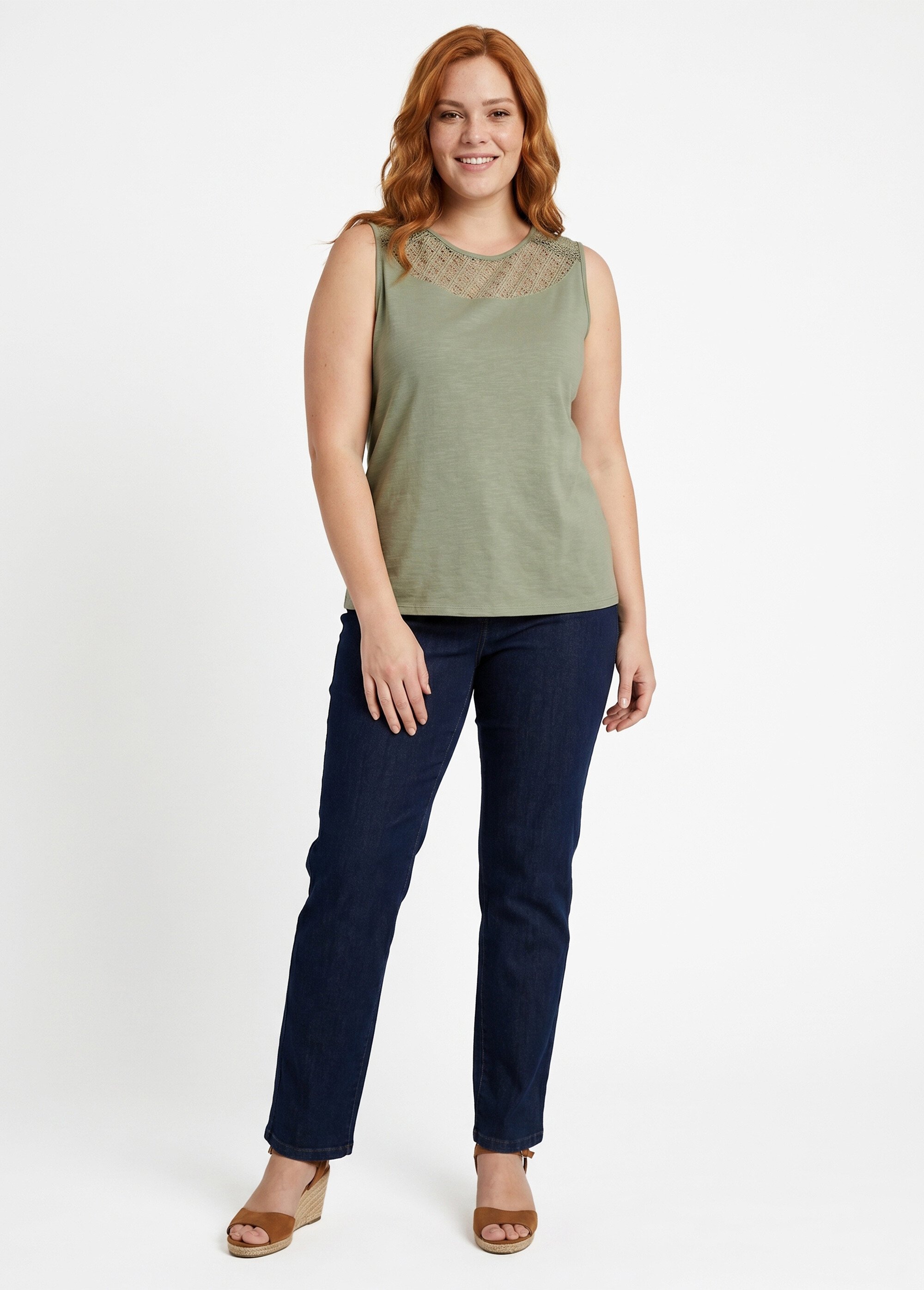 Débardeur court maille flammée coton Femme Grande Taille Vert CERETTO SI1