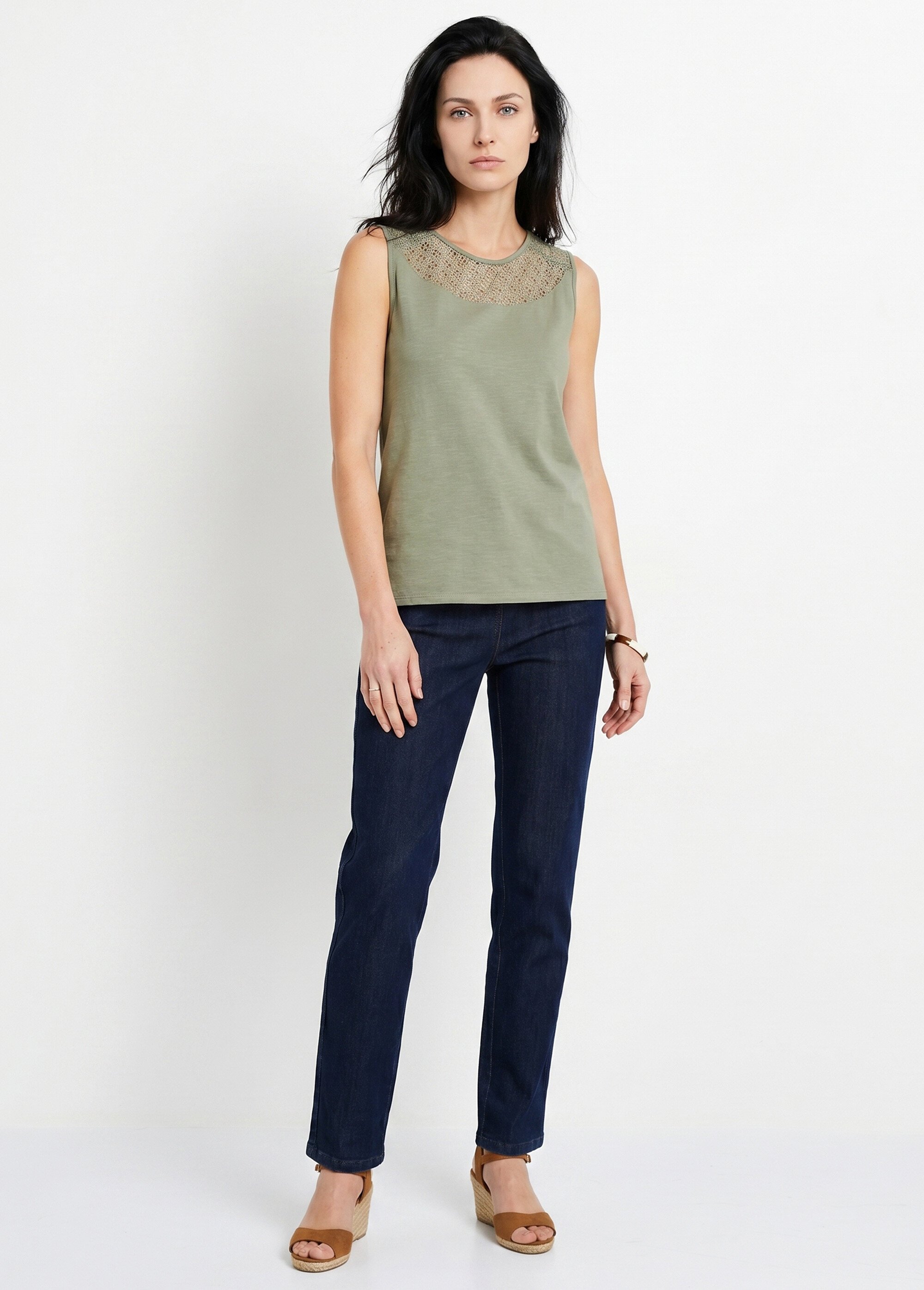 Débardeur court maille flammée coton Femme Vert CERETTO SI1