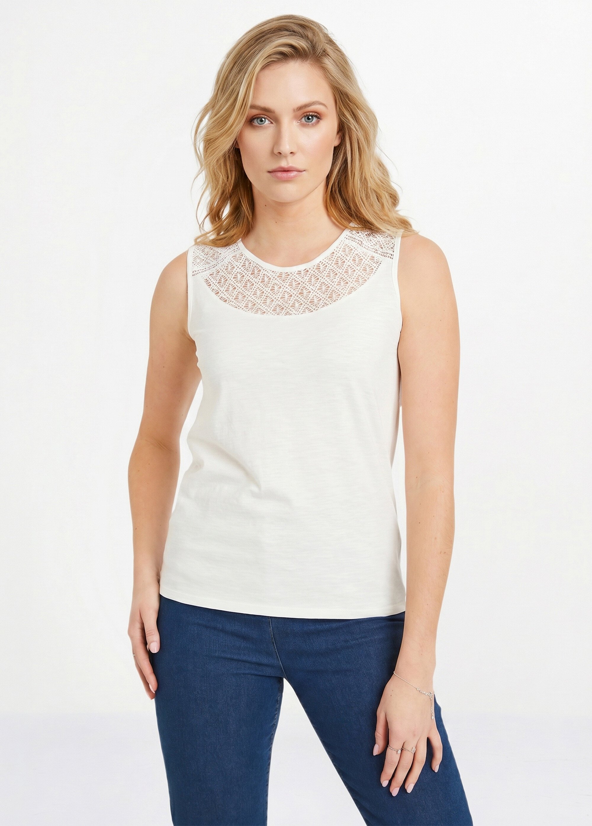 Débardeur court maille flammée coton Femme Blanc CERETTO FA1