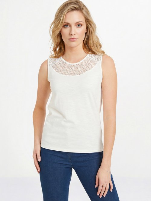 Débardeur court maille flammée coton Femme Blanc CERETTO FA1