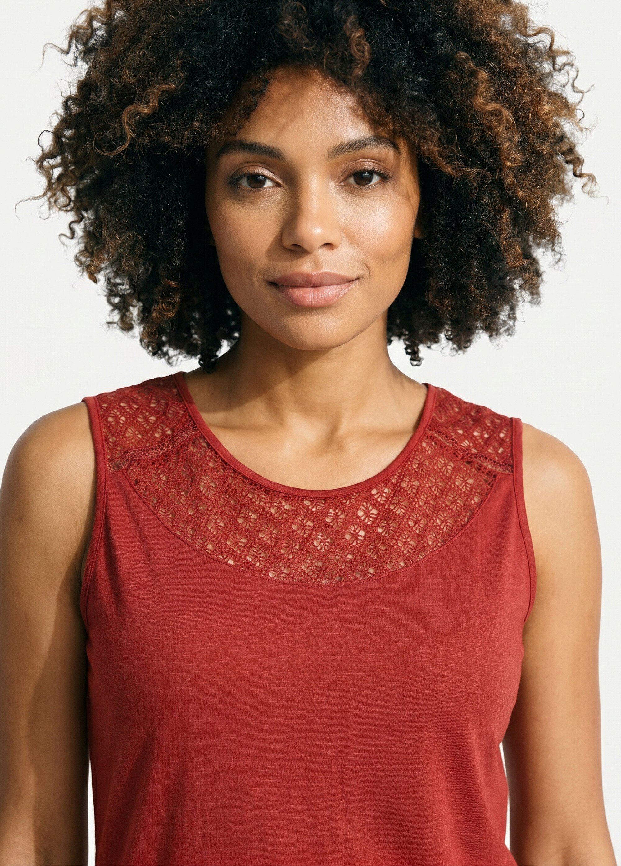 Débardeur court maille flammée coton Femme Rouge CERETTO DE1