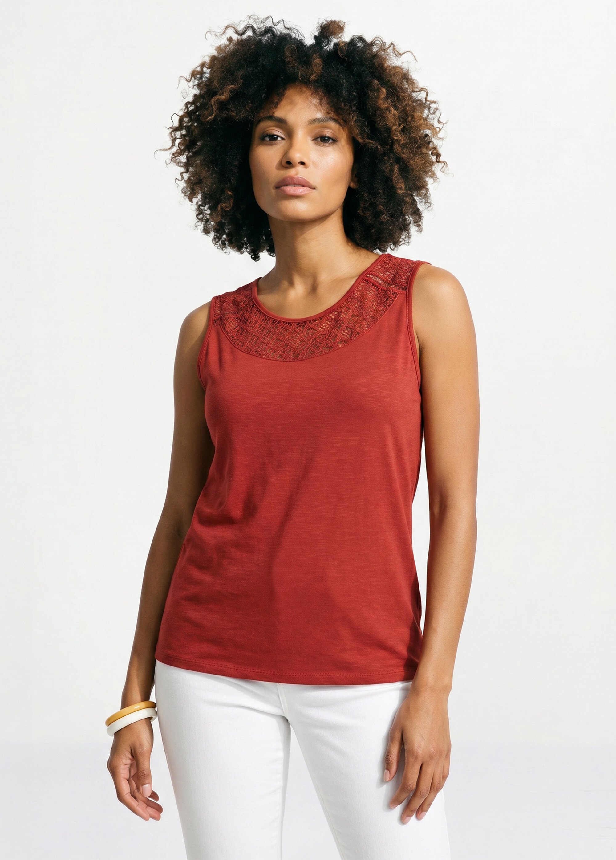 Débardeur court maille flammée coton Femme Rouge CERETTO FA1