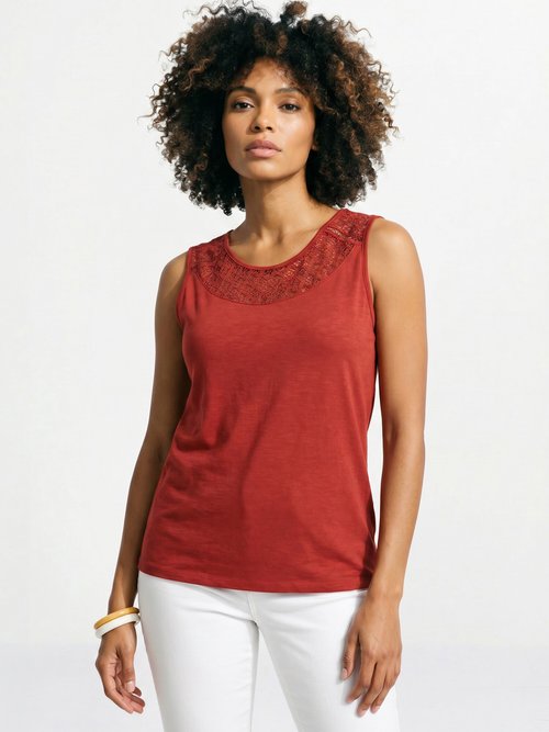 Débardeur court maille flammée coton Femme Rouge CERETTO FA1