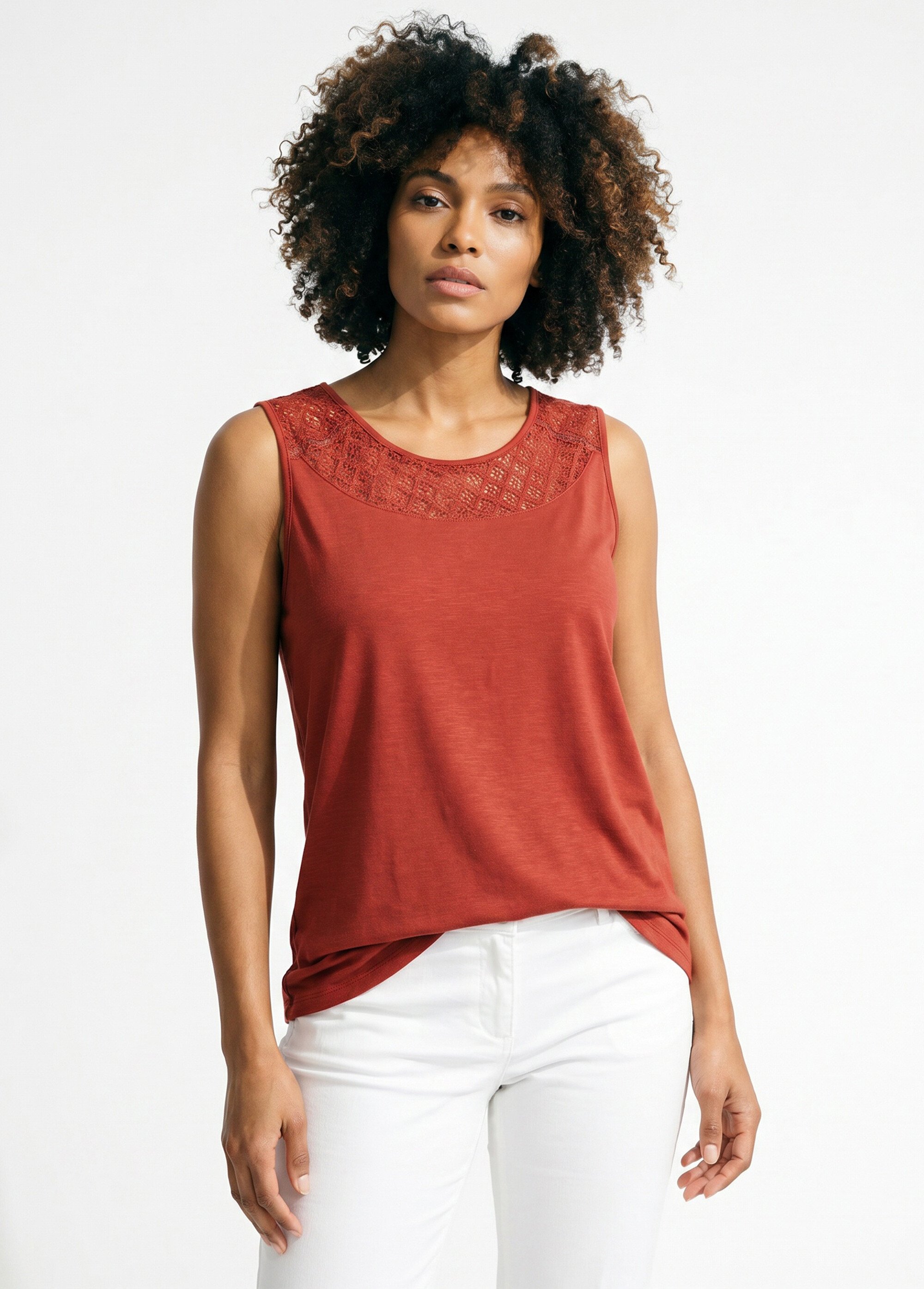 Débardeur court maille flammée coton Femme Rouge CERETTO MV1
