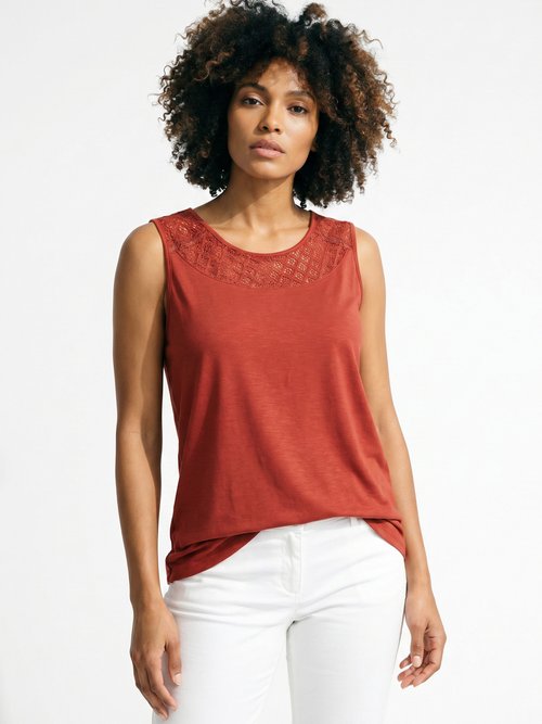Débardeur court maille flammée coton Femme Rouge CERETTO MV1