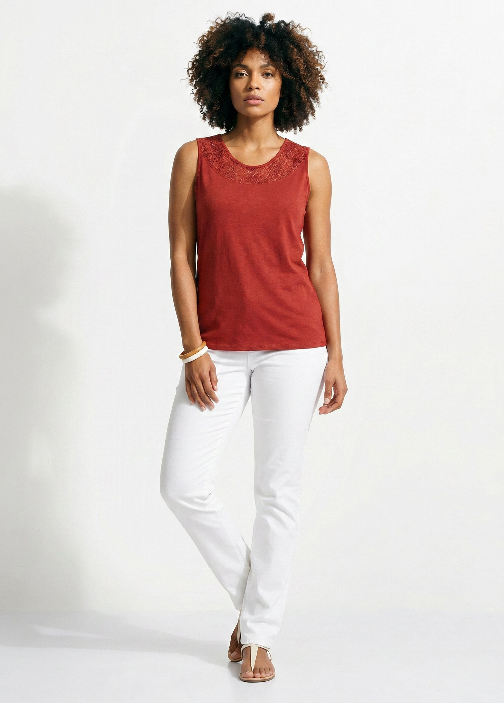 Débardeur court maille flammée coton Femme Rouge CERETTO SI1