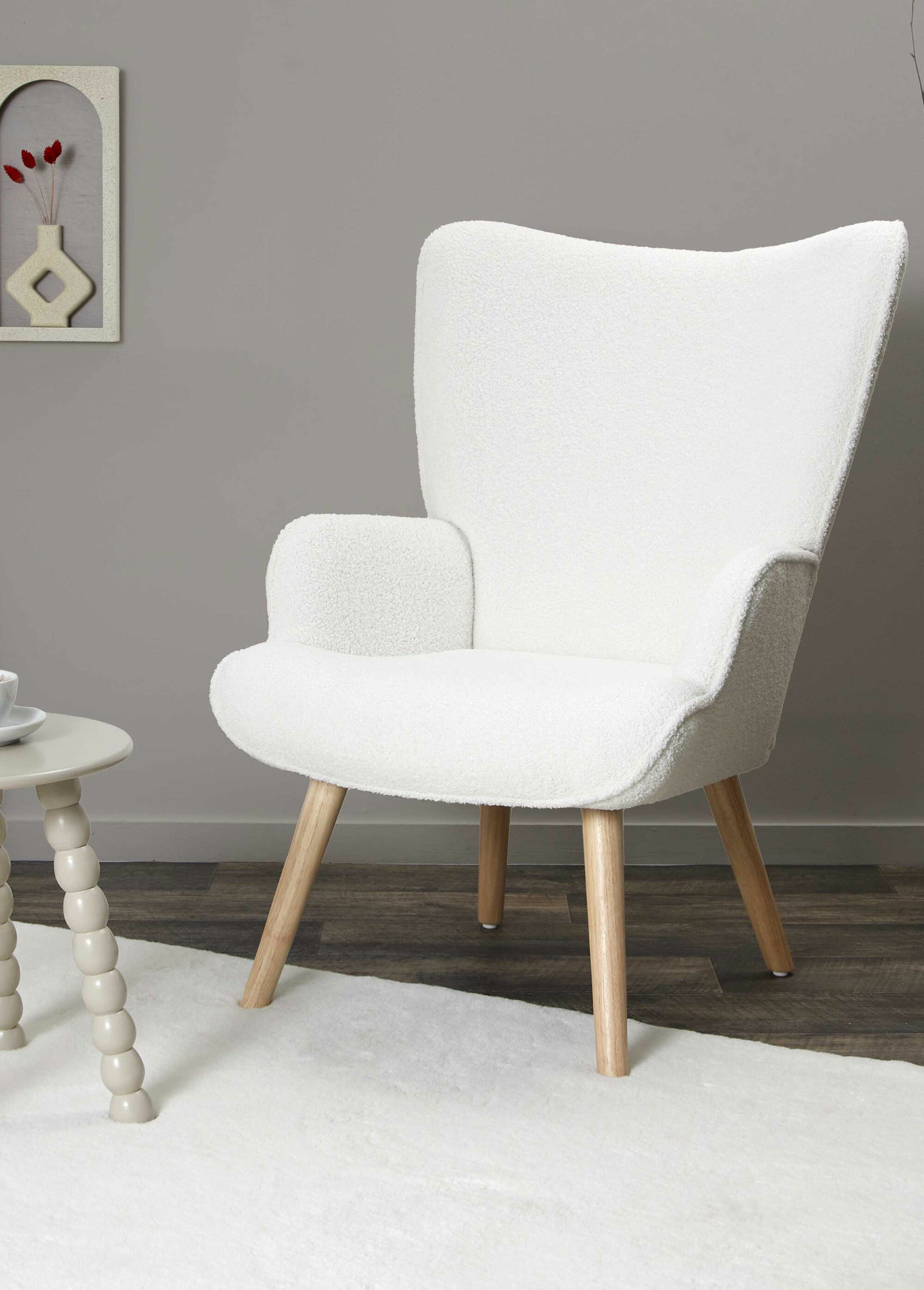 Fauteuil large maille bouclette clair BLANC CMP-HD0487 SI1