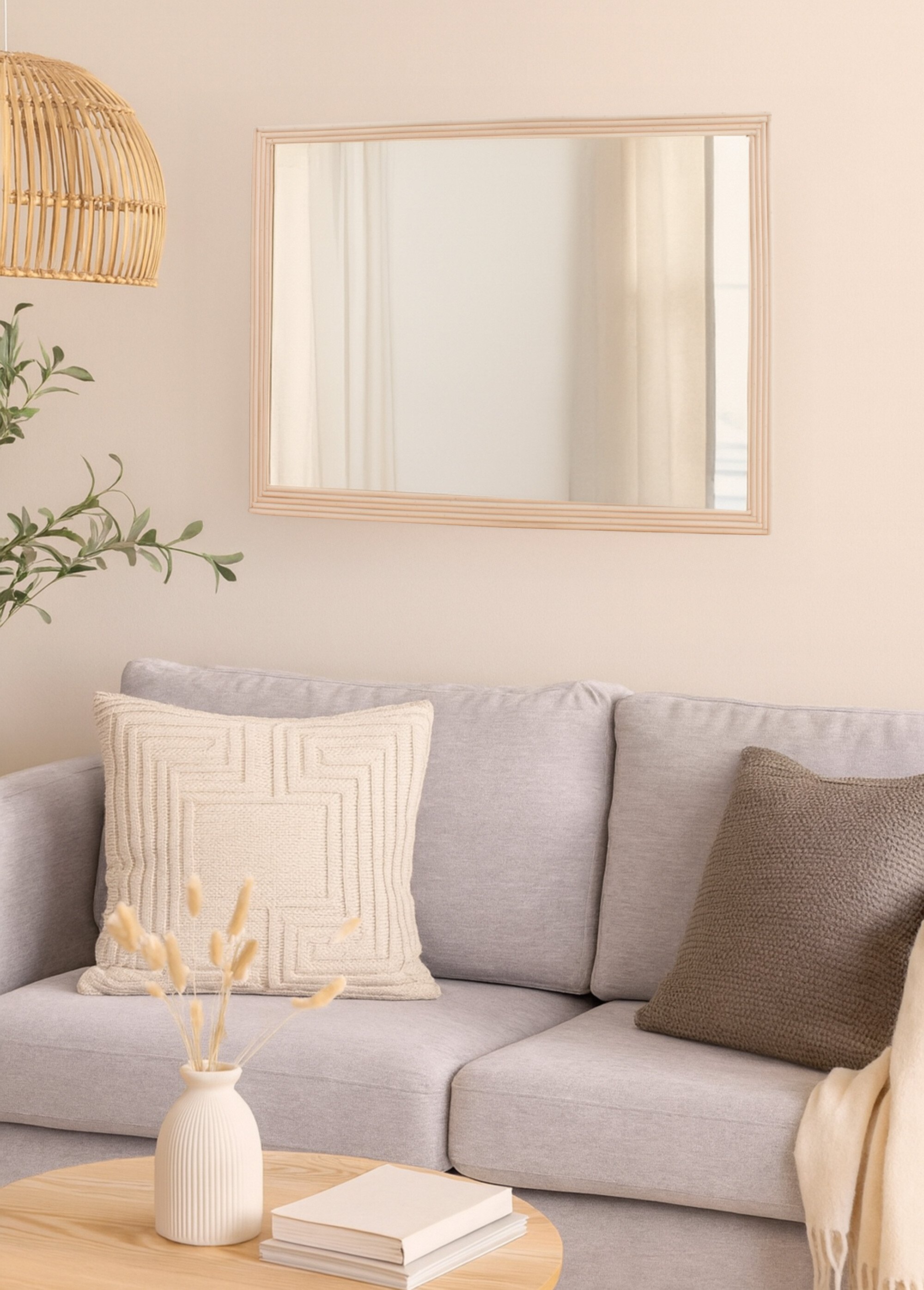 Grand miroir rectangulaire en rotin Beige NOR-23688 SI1