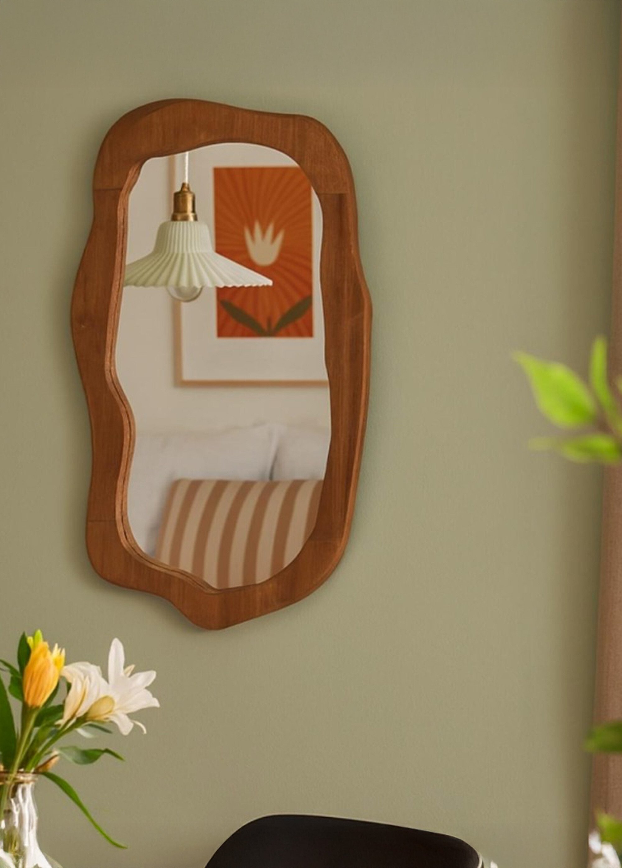 Miroir forme organique, effet bois brulé Beige NOR-25972 SI1
