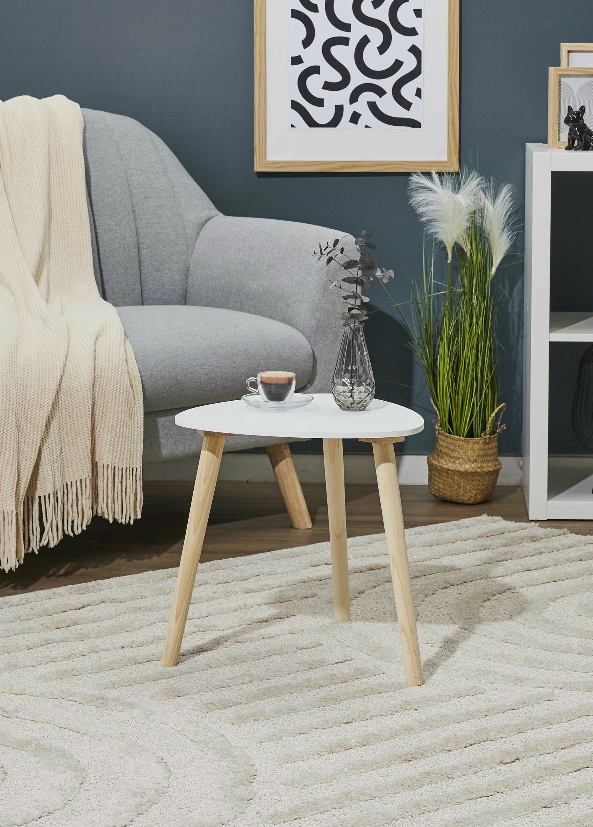 Petite table d'appoint forme galet clair BLANC ET MARRON CMP-HD0498 SI1