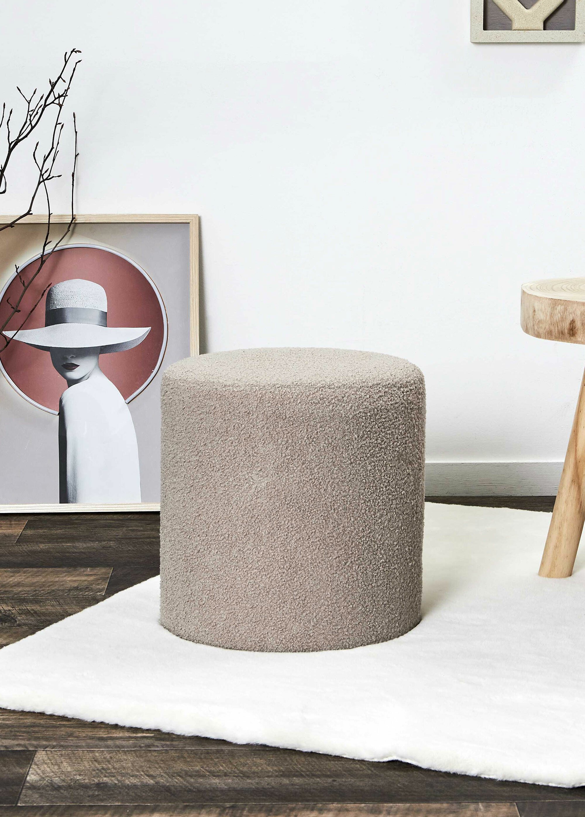 Pouf doux en maille bouclette, clair MARRON CMP-HD0489 SI1