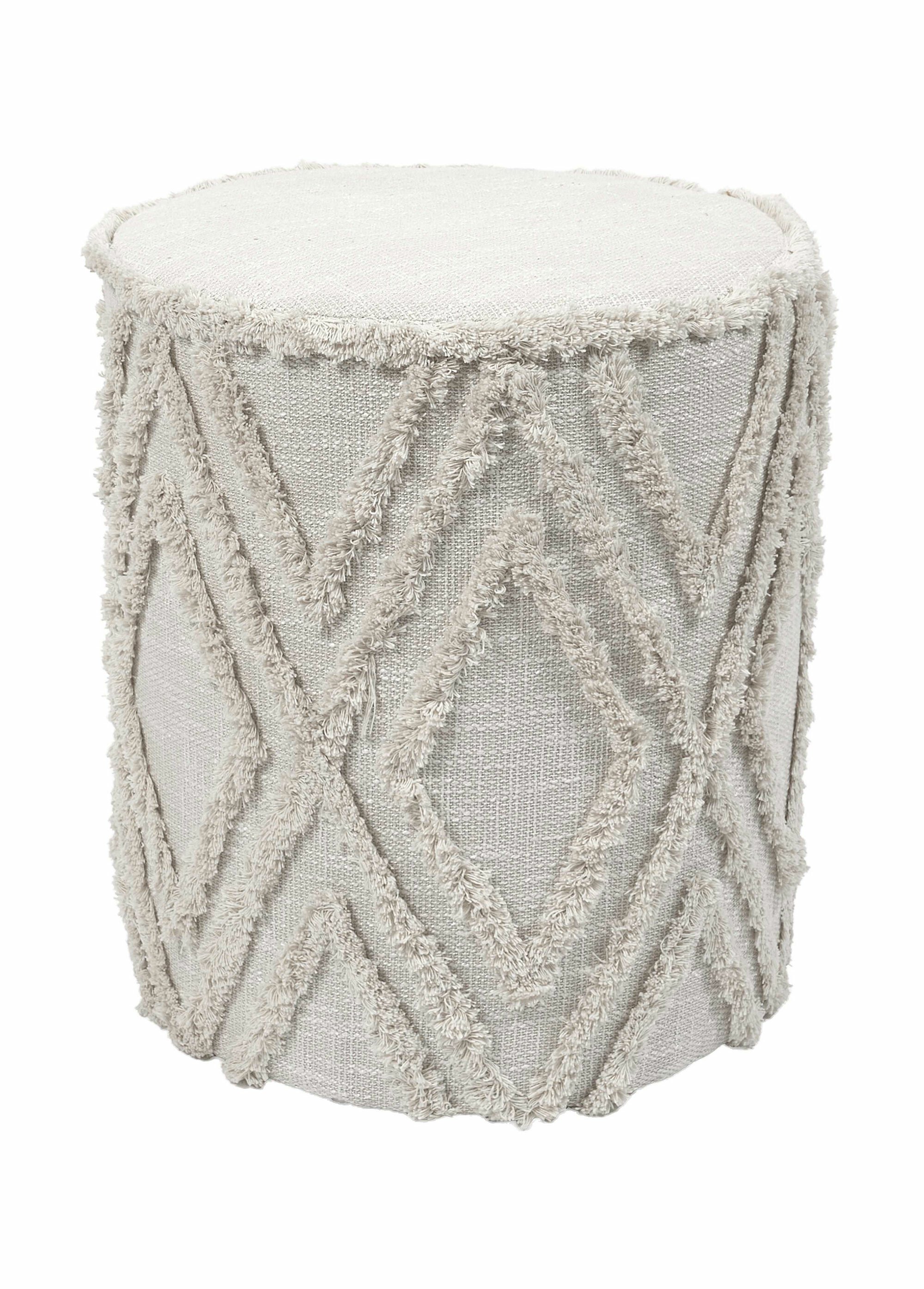 Pouf en tissu frangé style ethnique BEIGE CMP-HD0502 FA1