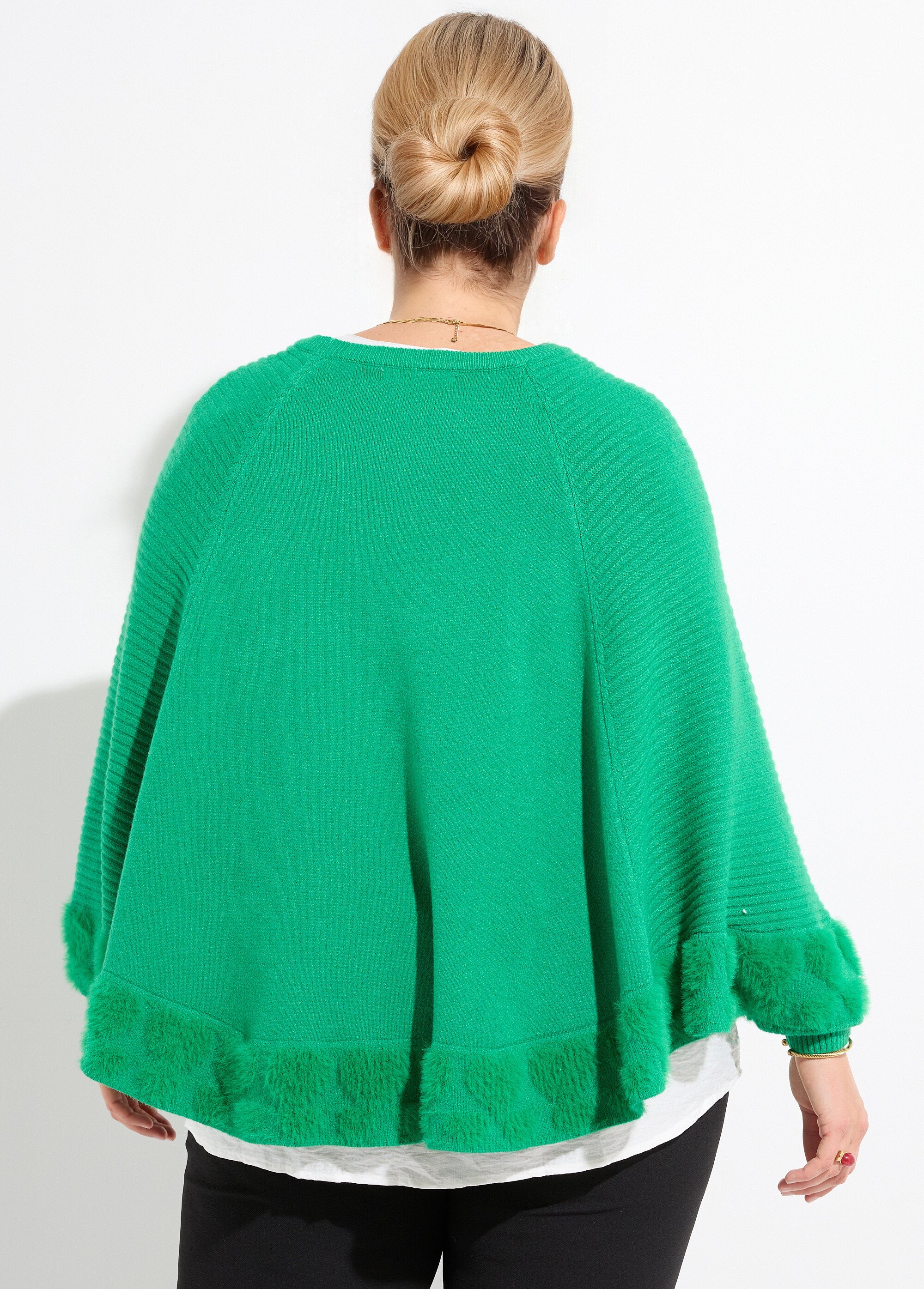Poncho cape maille coeurs et col rond Femme Grande Taille Vert CHY-2264 DO1