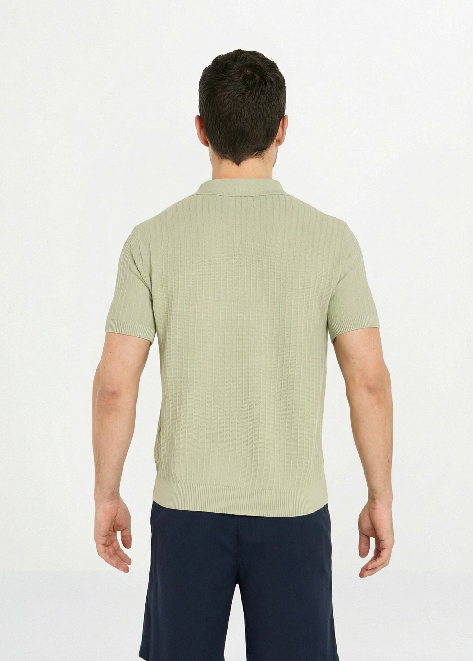 Pull fin col polo, en maille texturée Vert FRIDZ2466 DO1