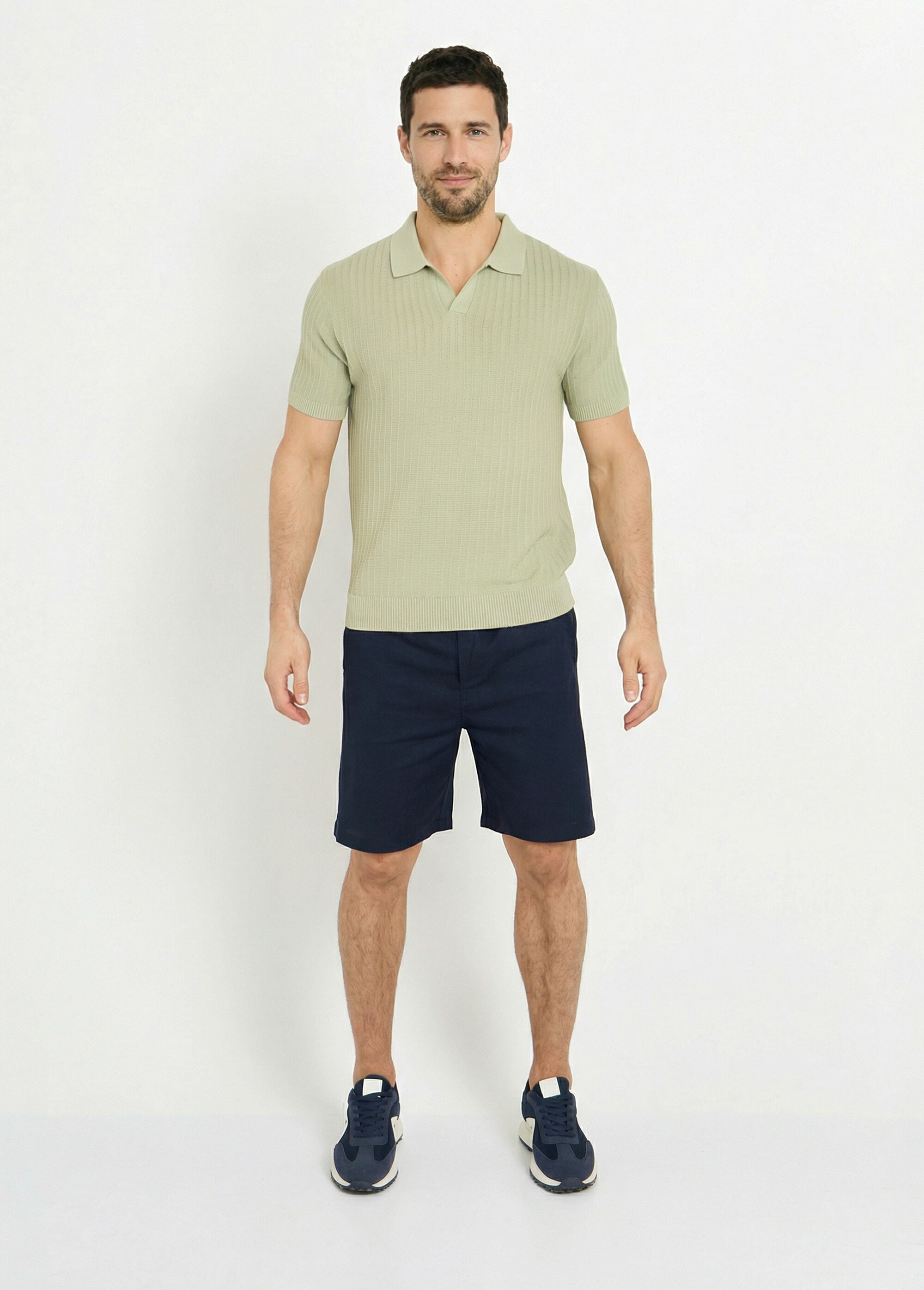 Pull fin col polo, en maille texturée Vert FRIDZ2466 SF1