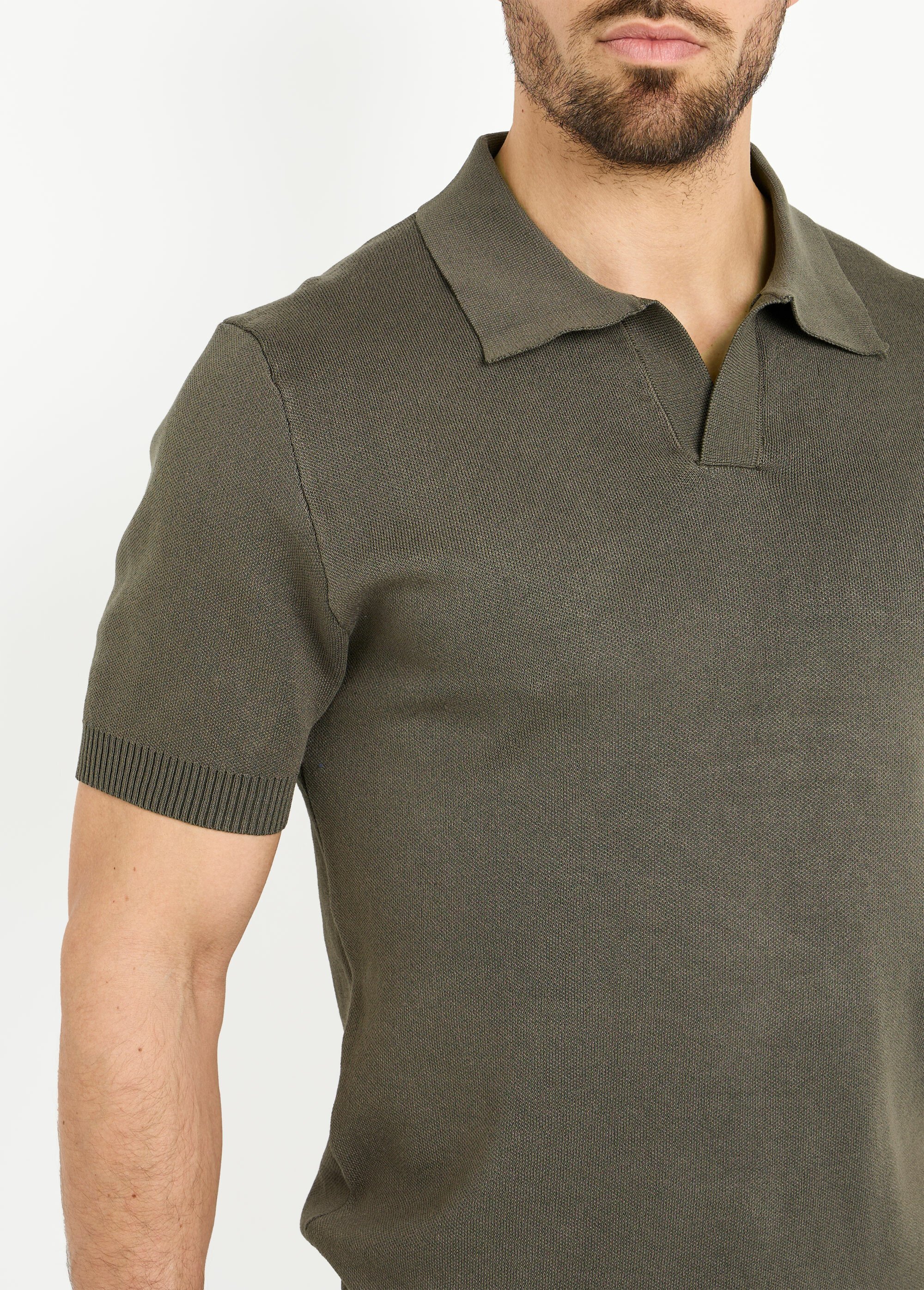 Pull fin piqué manches courtes, col polo Vert FRIDZTG6044 DE1