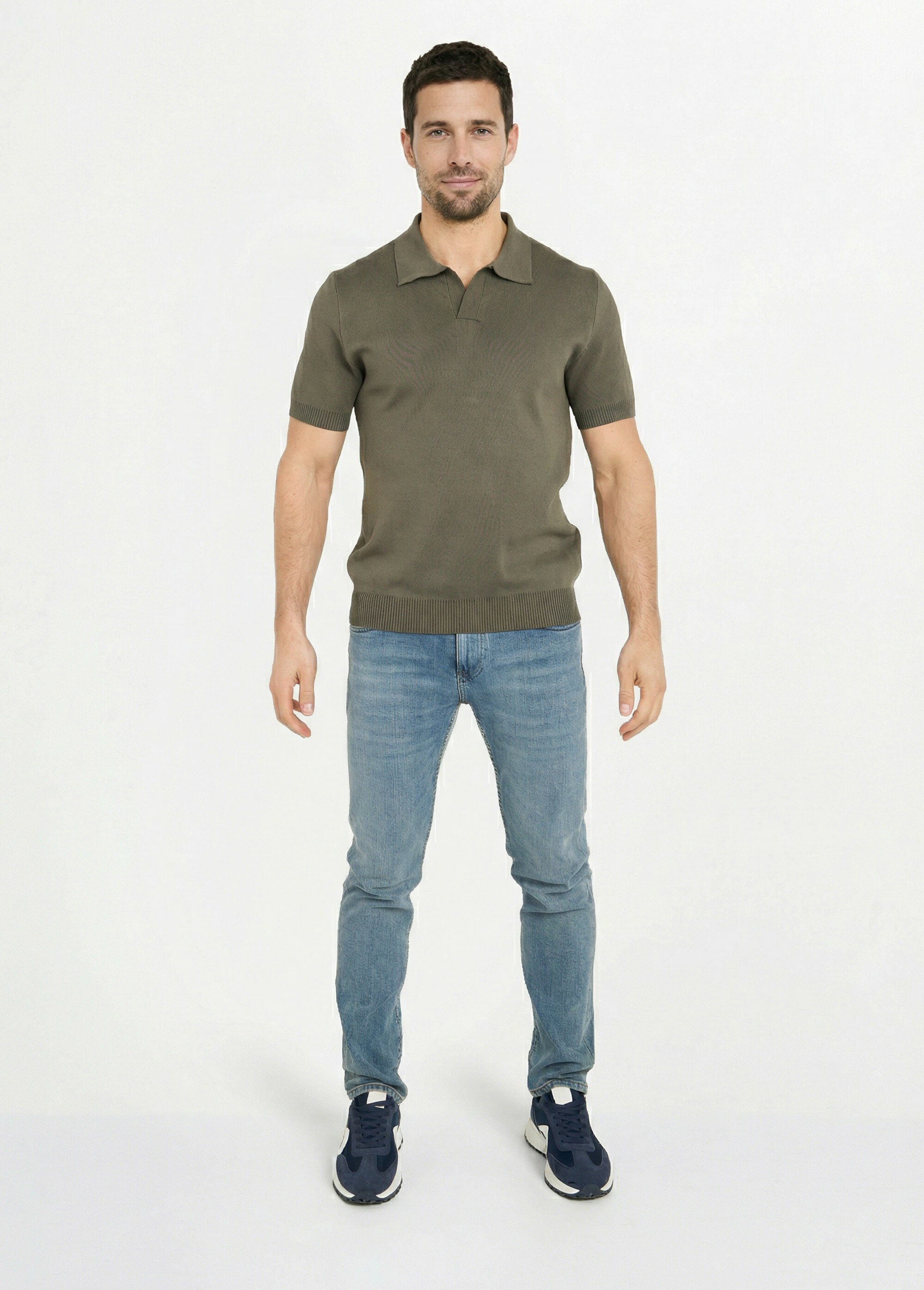 Pull fin piqué manches courtes, col polo Vert FRIDZTG6044 SF1